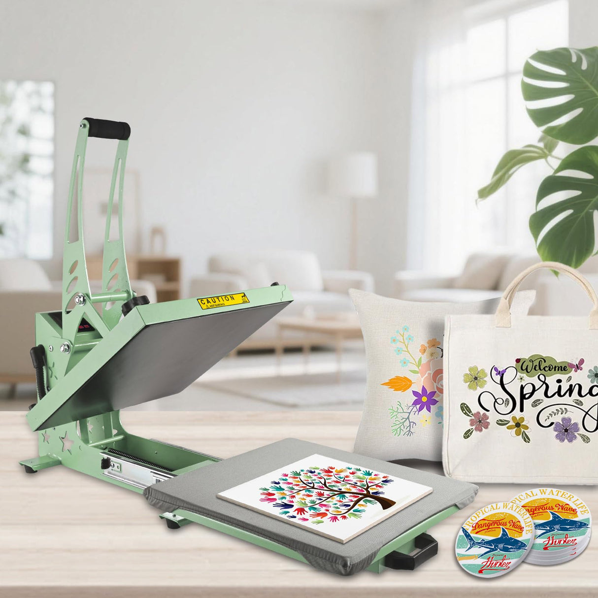 CoolSub Heat Press 15x15 Slide Out Heat Press Machine, Industrial Digital Heat Transfer Machine Sublimation for T-Shirt Green CoolSub