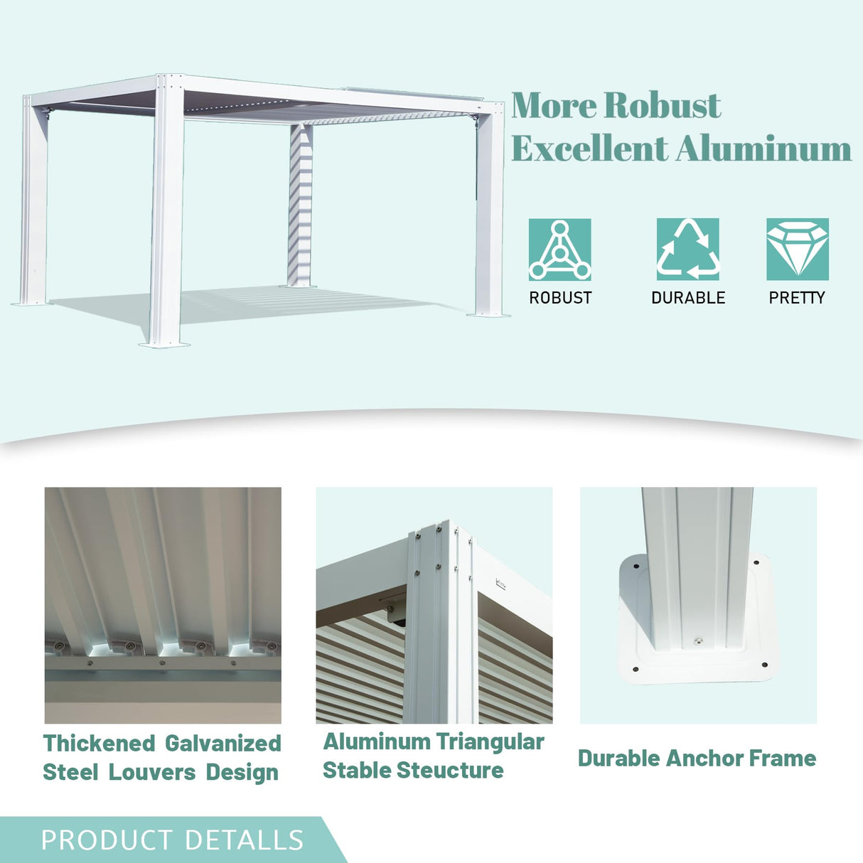 Domi Louvered Pergola 12'x16' Sun Shade Outdoor Aluminum Rainproof Pergola with Adjustable Roof for Backyard Garden Deck (White) domi outdoor living