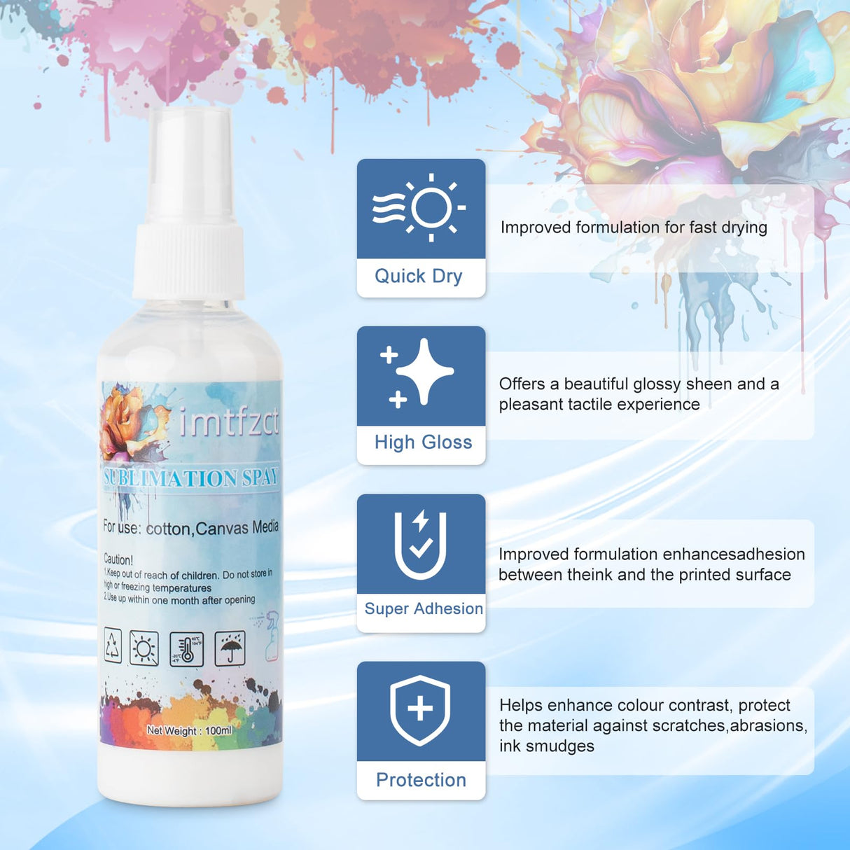 100ML Sublimation Spray for Cotton Shirts, Sublimation Coating Spray Apply All Fabric,T-Shirts, Canva, Pillow,Sublimation Spray Quick Dry & High Gloss, Super Adhesion, Waterproof imtfzct