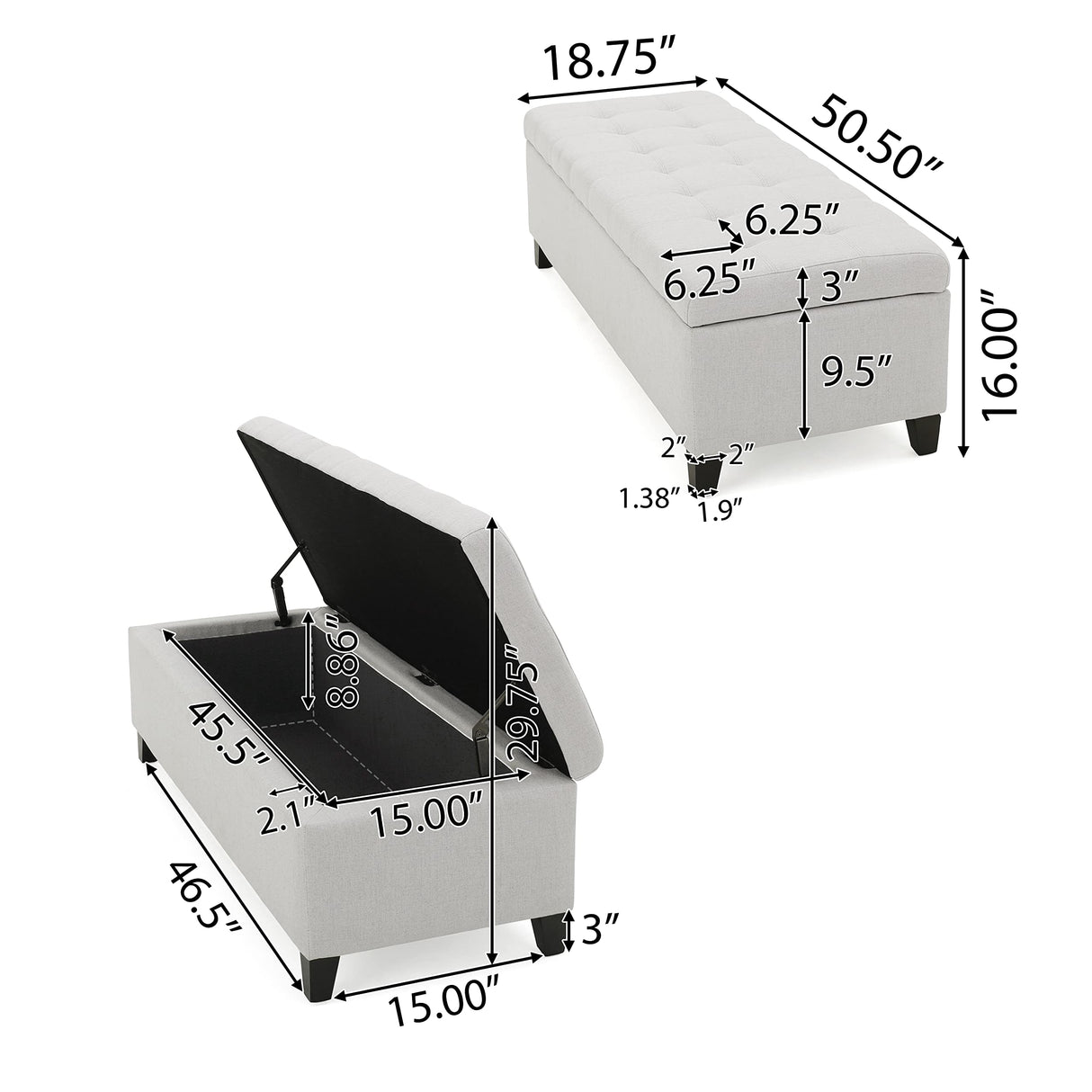 Christopher Knight Home Mission Fabric Storage Ottoman, Light Grey Christopher Knight Home