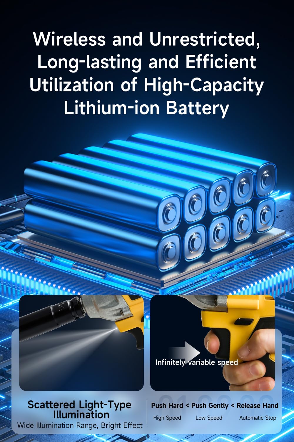 SKOVENSY Cordless Impact Wrench 258Ft-lb(350N.m), 1/2 Impact Gun, 2 Batteries, Pistola de Impacto, with 5 Sockets, Electric Impact Driver for Car Tires and Home YELLOW SKOVENSY