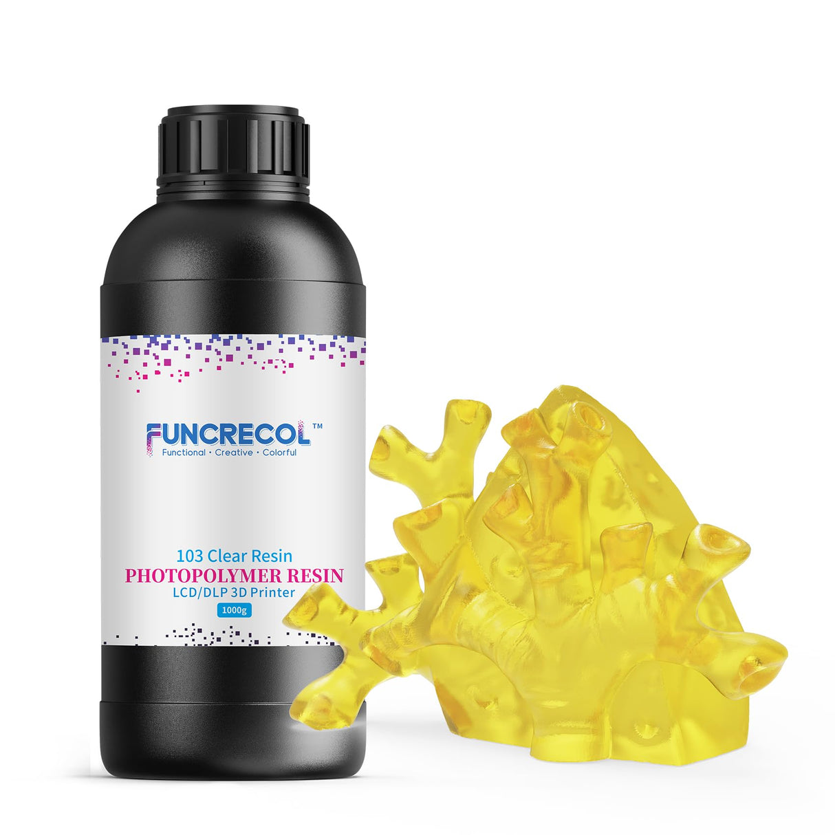 FUNCRECOL 3D Printer Resin Clear, High Precision Fast UV-Curing 3D Resin 405nm for LCD/DLP/MSLA Resin 3D Printer, Low Odor 3D Printing Resin Clear Yellow 1KG FUNCRECOL