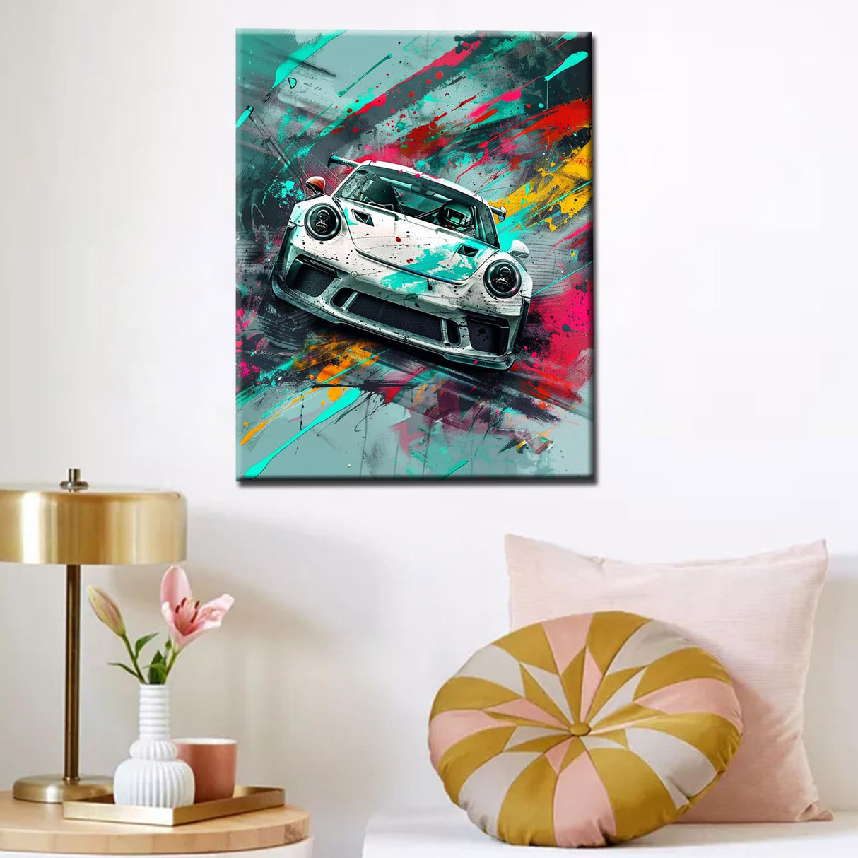 Aihonmin White Racing Car Paint by Numbers Kits for Adult Beginners,Classic Car Paint by Numbers Extrem Sport Painting by Numbers Unique Gift Home Wall Decor Art Crafts Without Framed 16''W x 20''H Aihonmin