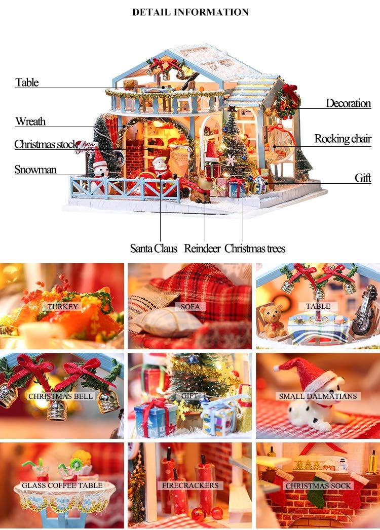 DIY Dollhouse Miniature Kit with Furniture, DIY Christmas Wooden Tiny House Building Set for Adults and Teens, Creative Room Decor Gift for Family and Friends (Christmas) BNOIN