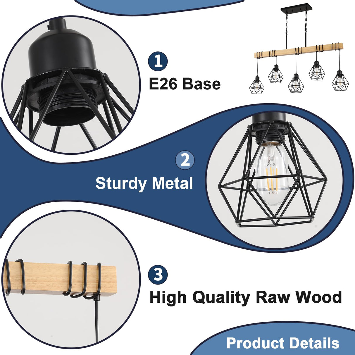 5-Light Kitchen Island Lighting,Modern Chandelier Over Table, Dining Room Light Fixture Hanging for Modern Farmhouse Linear Chandeliers Black Rustic Wood Ceiling Pendant Light Fixtures LmnLvn