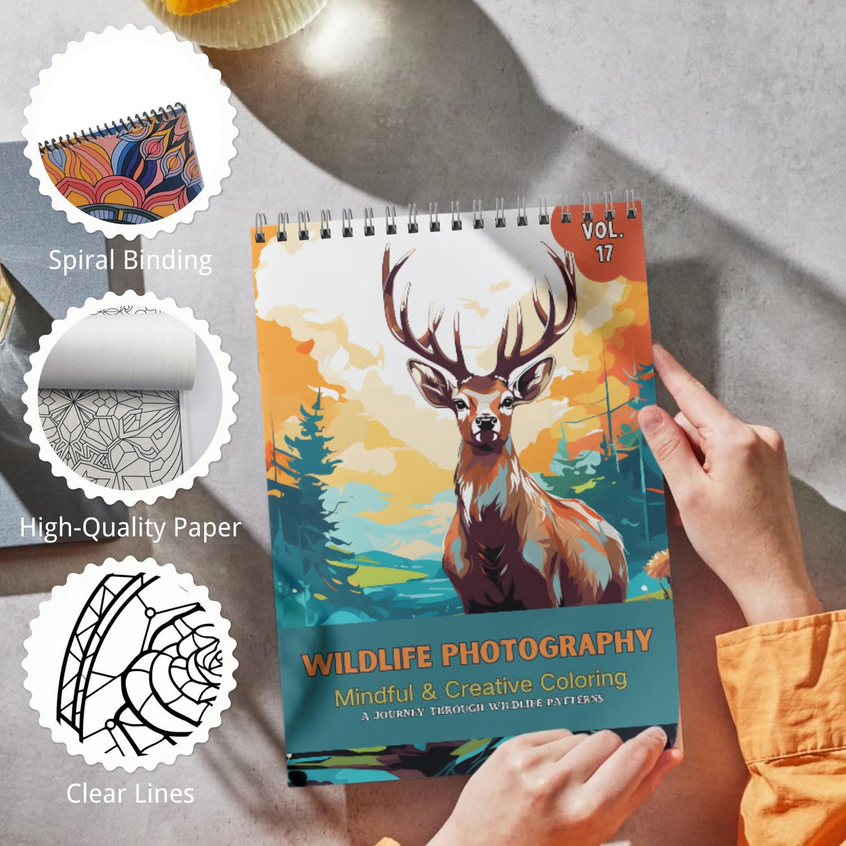 Adult Coloring Books Spiral Bound Page One Sided Design Gifts Arts and Crafts with Relaxing Coloring Pages to Relax, Anxiety and Depression 24 Colorful of Wildlife Photography YJXIN