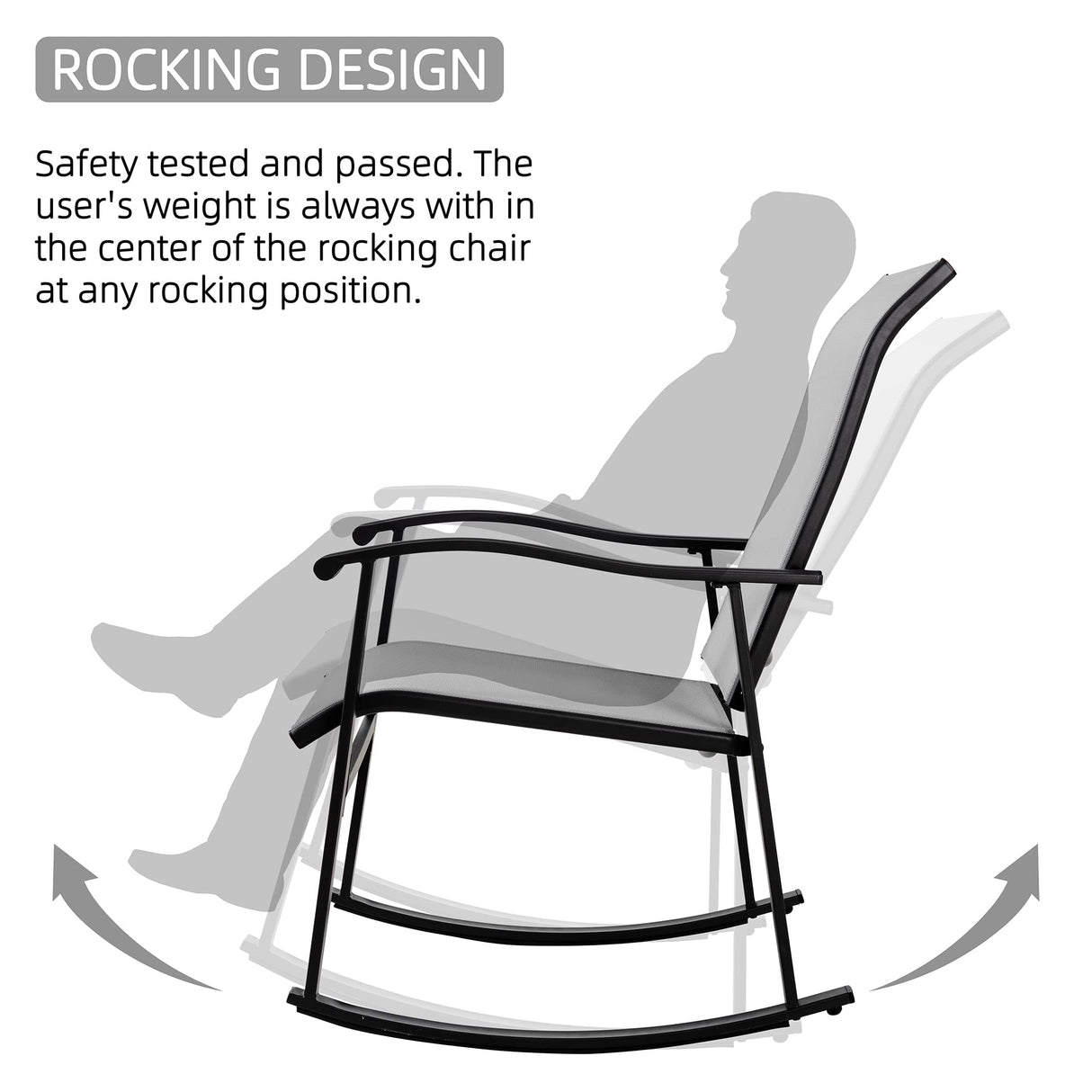 Vongrasig 3 Piece Outdoor Rocking Bistro Set, Textilene Fabric Small Patio Furniture Set, Front Porch Rocker Chairs Conversation Set with Glass Table for Lawn, Garden, Balcony, Poolside (Light Gray) Vongrasig