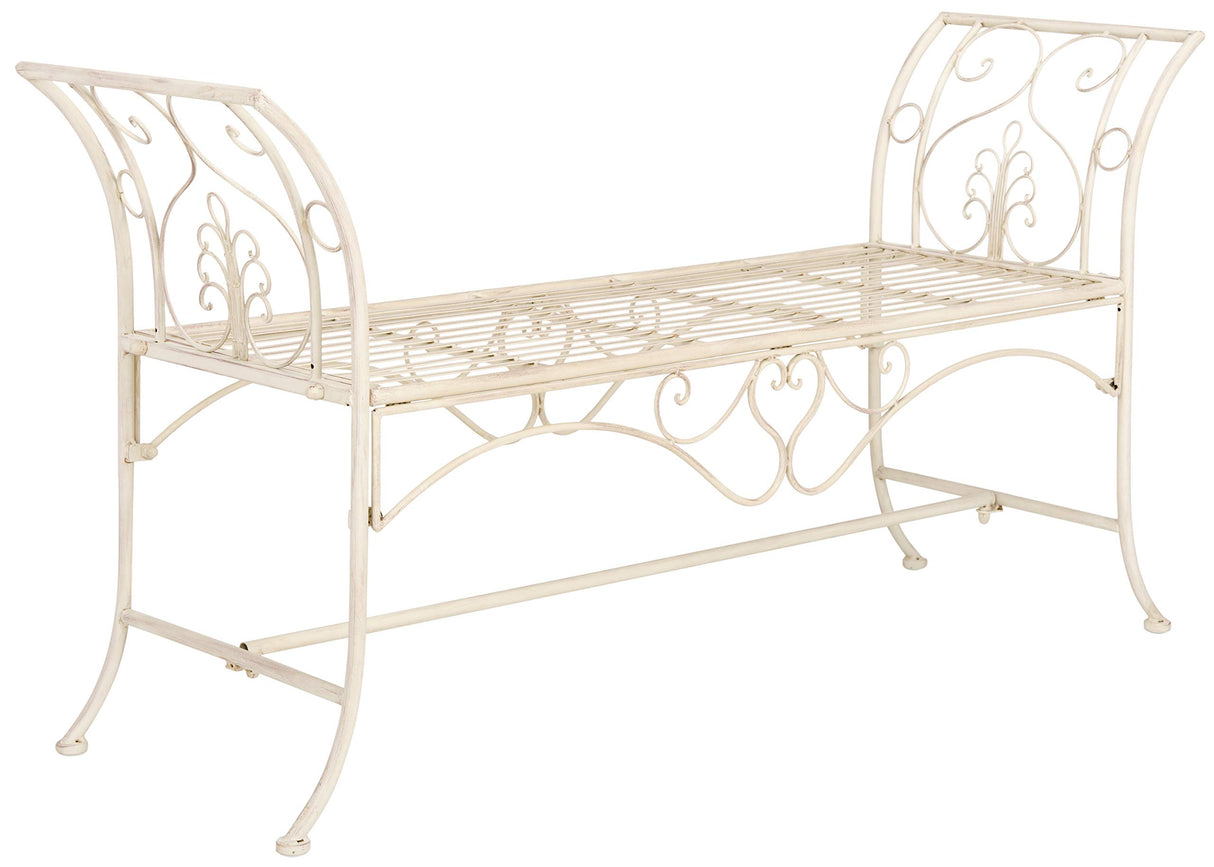 SAFAVIEH PAT5016A Collection Arona Antique White Wrought Iron 51" Outdoor Garden Bench SAFAVIEH