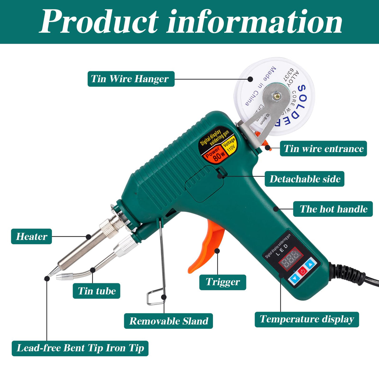 Larlarsa Soldering Gun Kit - Soldering Iron Kit with Adjustable Temp 180-520°C,ON/OFF Button,80W LED Digital Internal Heat Soldering Gun,Auto Send Tin Soldering Kit for Electronics Welding Repair DIY Larlarsa