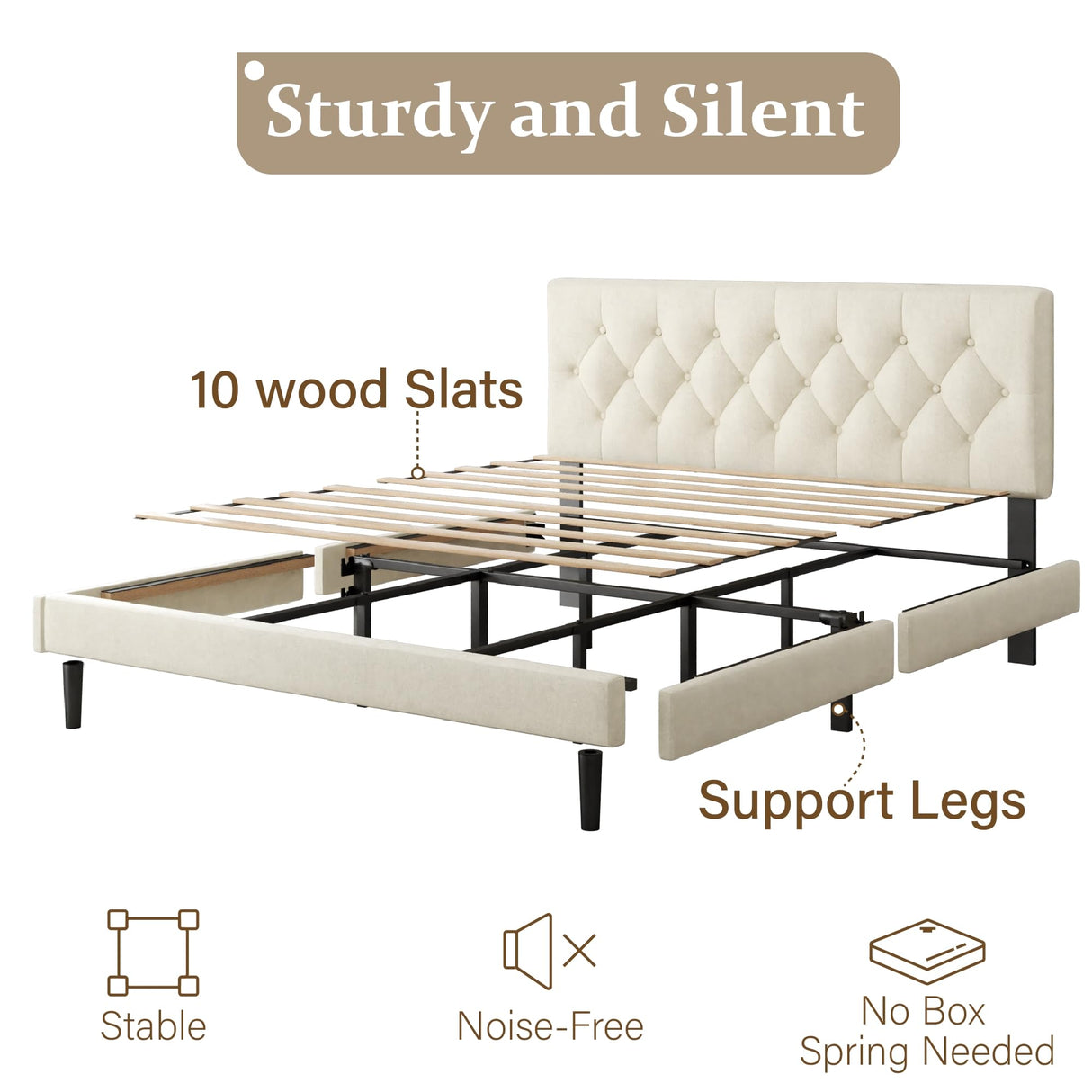 CXVX King Size Bed Frame with Upholstered Headboard, Button Tufted Design, Strong Wooden Slats, No Box Spring Needed, Easy Assembly, Noise Free CXVX