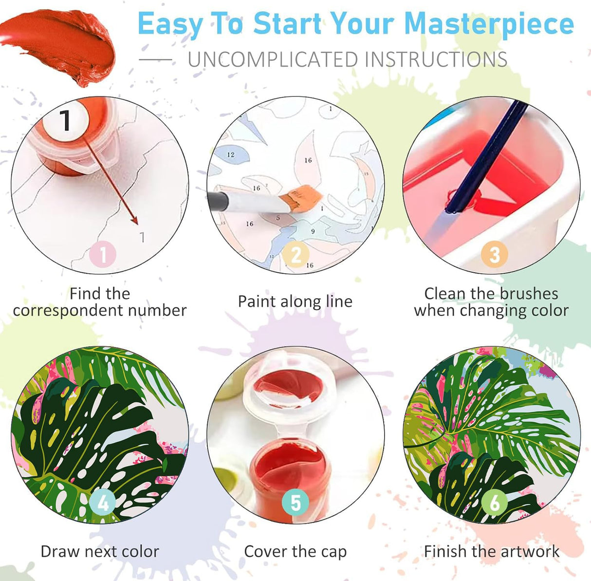 ajepon Framed Paint by Numbers Kit for Adults 4 Pack-Plants Easy Paint by Numbers Kit for Adults Beginner, DIY Simple Paint by Number with Framed Canvas (8x12inch) ajepon