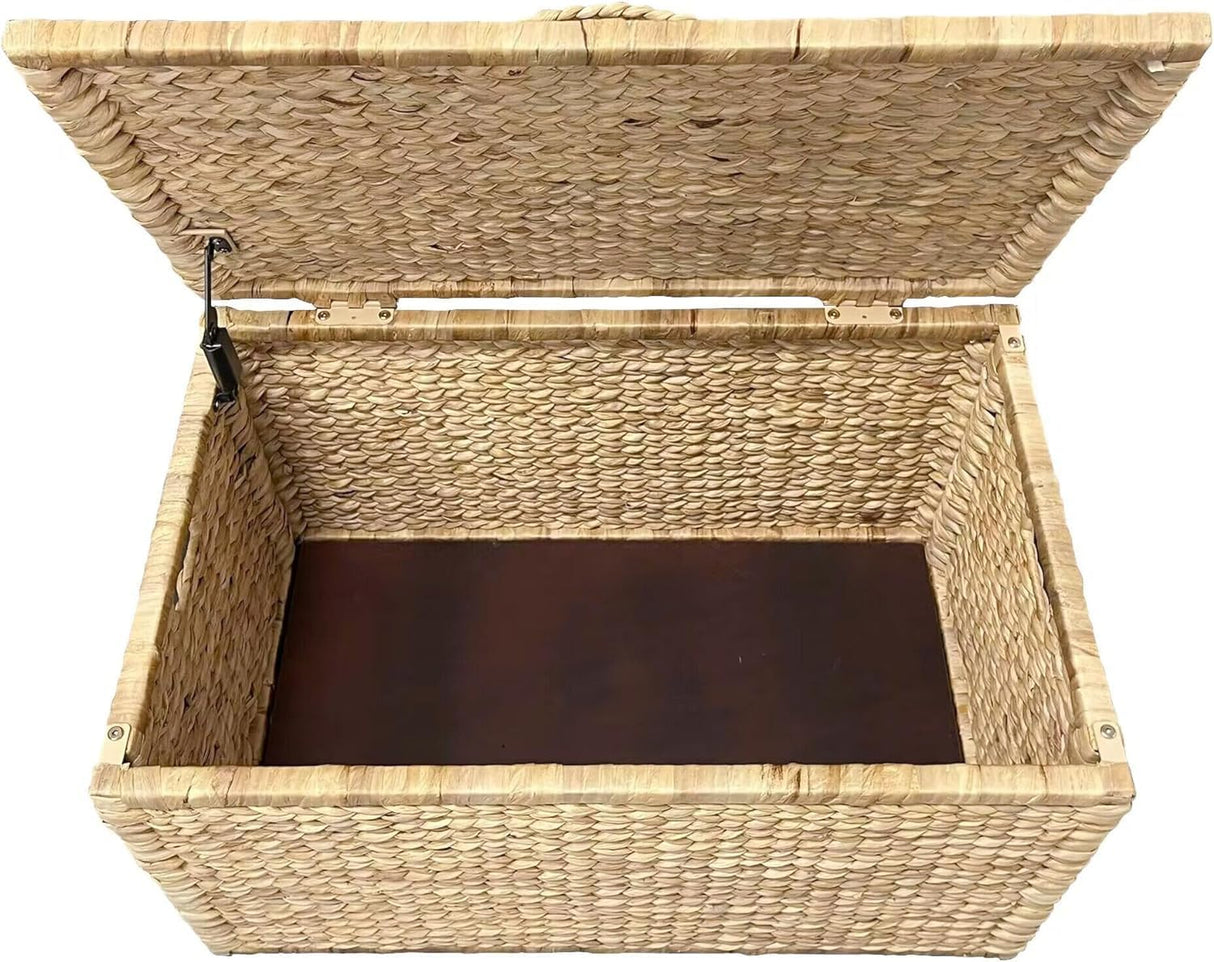 eHemco Heavy-duty Water Hyacinth Wicker Storage Trunk with Metal Frame, 30 by 17.5 by 17.5 Inches, Natural eHemco