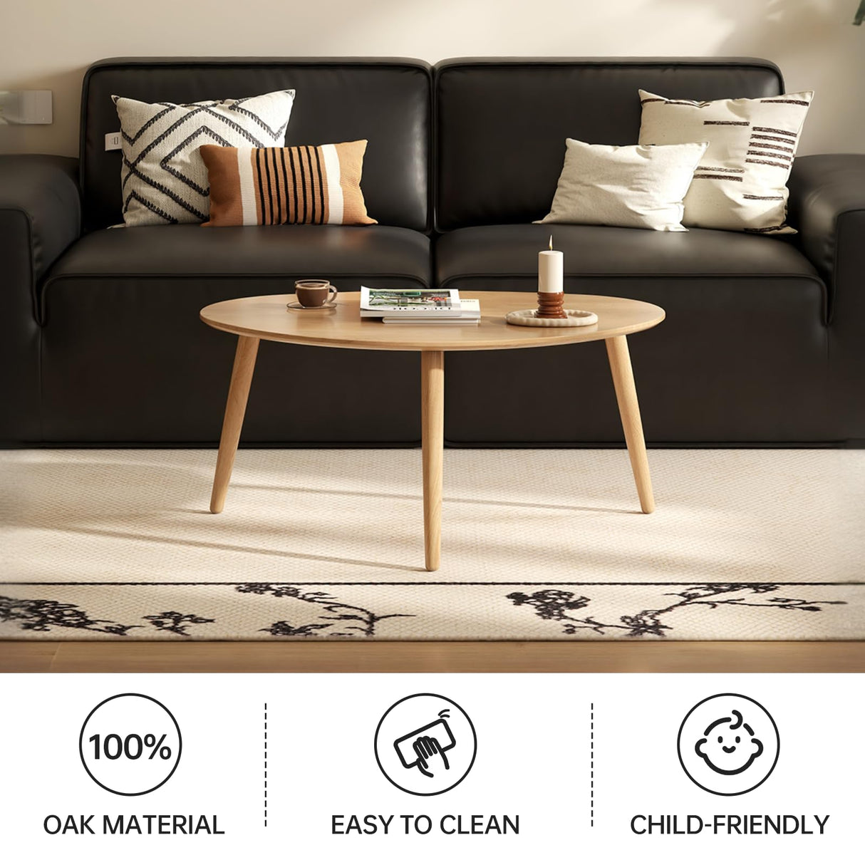 Wayshome Small Oval Coffee Table, 100% Solid Wood Coffee Tables Mid Century Modern Table for Living Room Side Table End Tables for Home(Original Wood Color, 33.46''x22.83''x15.74'') Wayshome