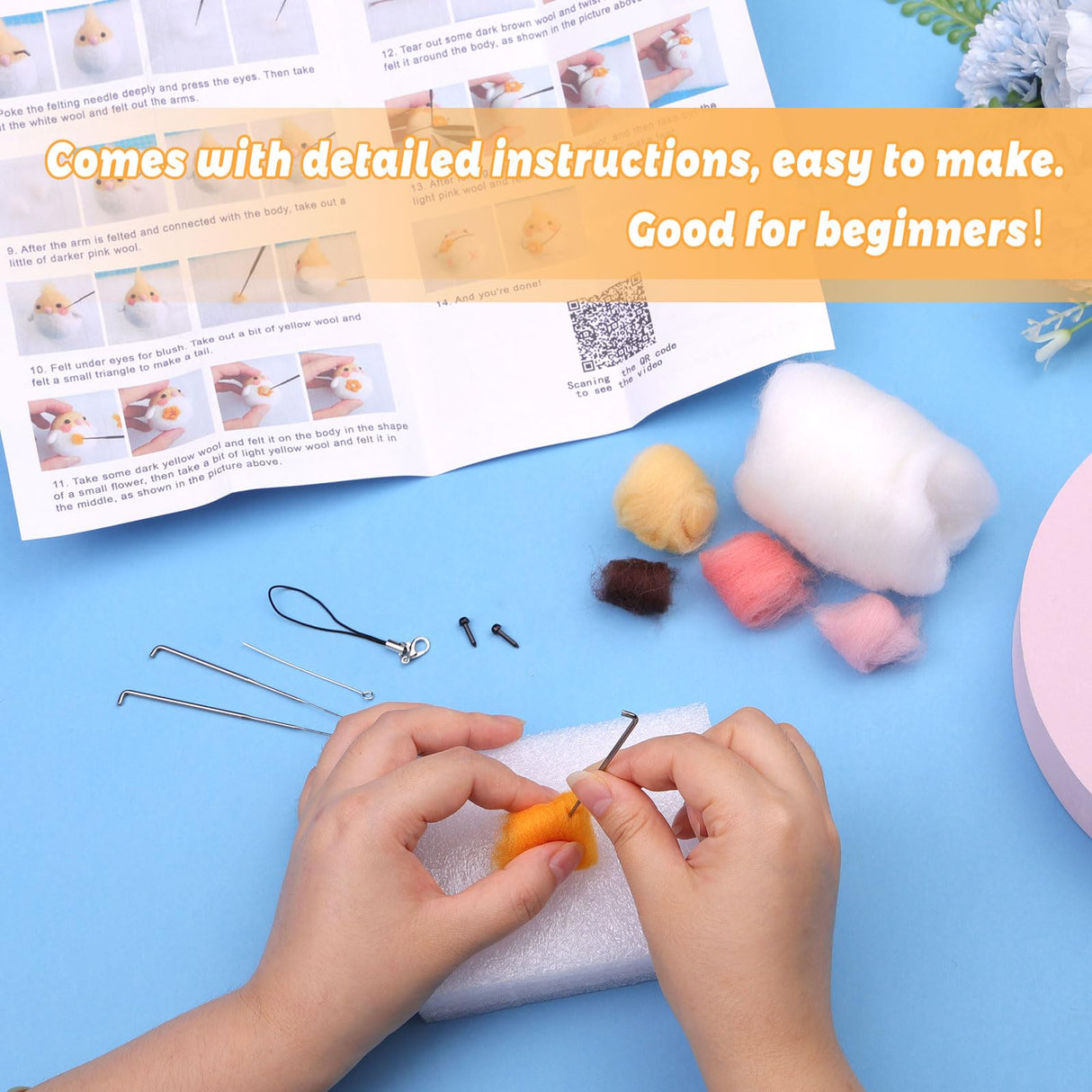 SOCNITC Needle Felting Kit for Beginners, Animal Doll Making Supplies with Tools, Soft Wool Roving, Foam Mat, Instructions, Accessories for Adults SOCNITC