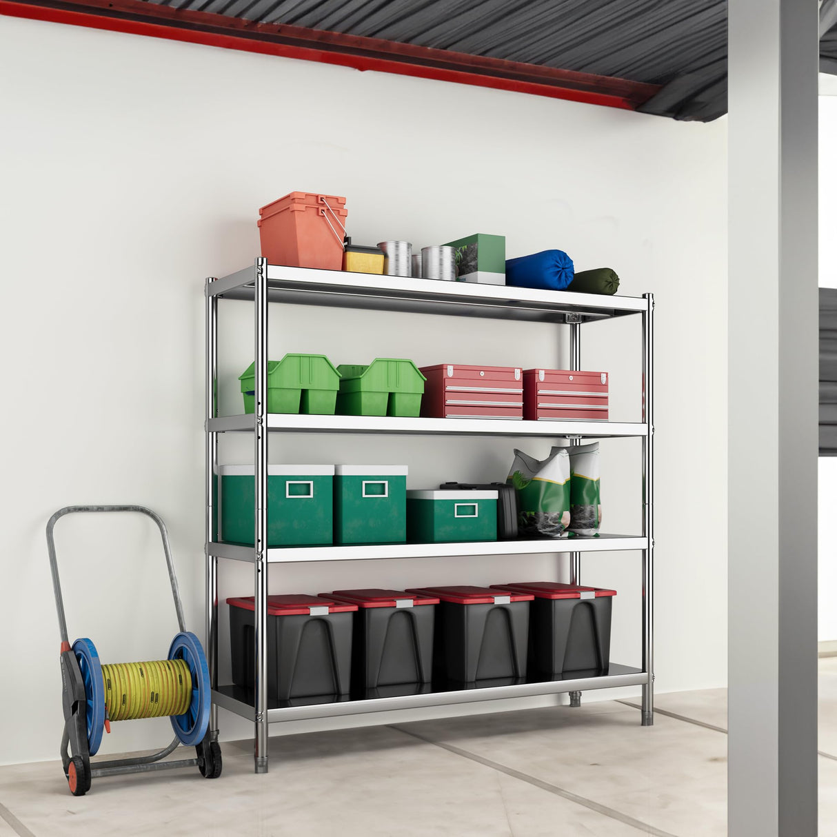 YITAHOME Stainless Steel Shelves, 60"*18"*60" 4 Tier Storage Shelf, Heavy Duty Shelving for Kitchen Garage Office Restaurant Warehouse YITAHOME