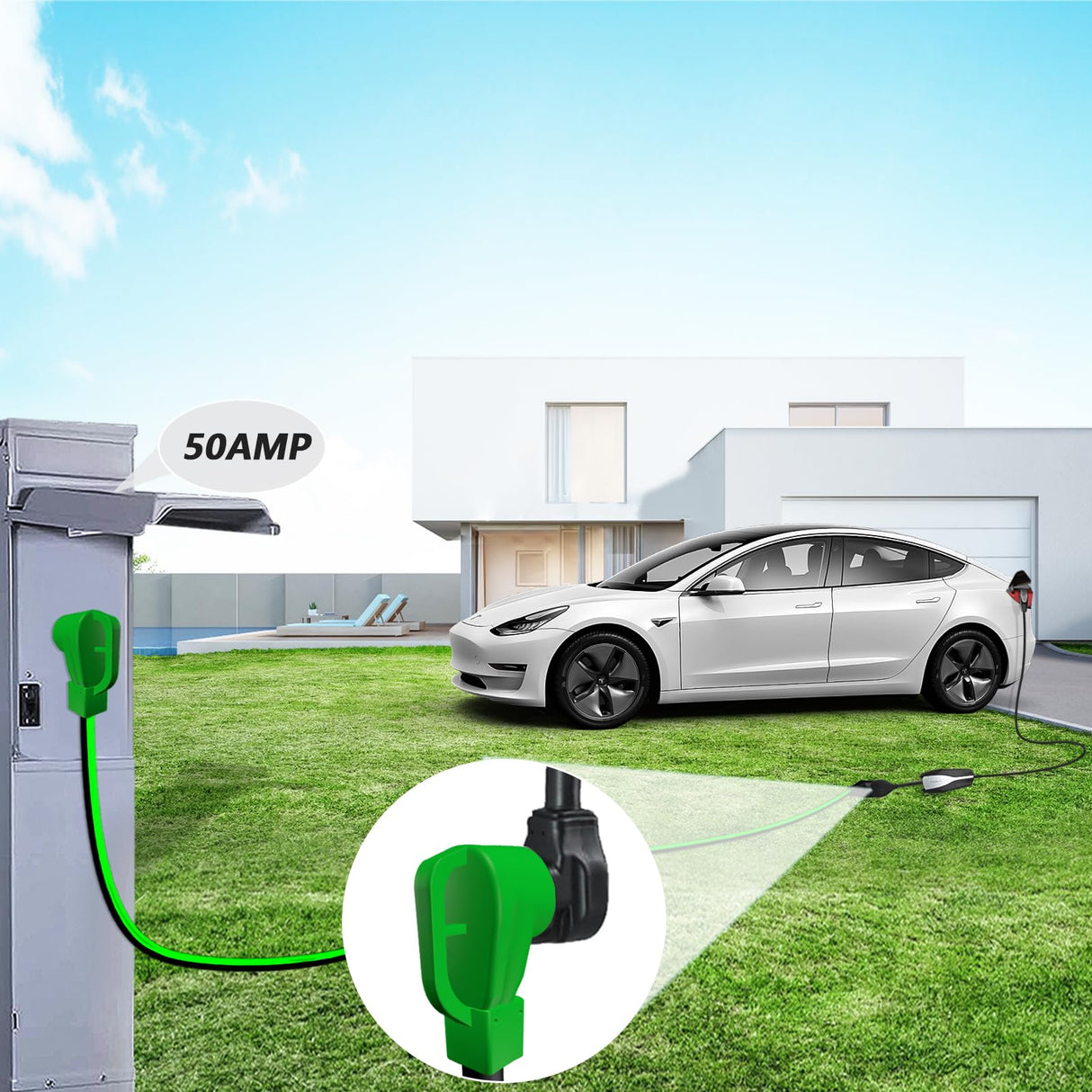 RVPLAN 25 FT 50 Amp RV/EV Extension Cord Outdoor Waterproof,4 Prong Flexible Heavy Duty STW RV Power Cord,NEMA 14-50P/R Standard Plug Suit for EV Charging and RV Trailer Campers, Black-Green,ETL RVPLAN