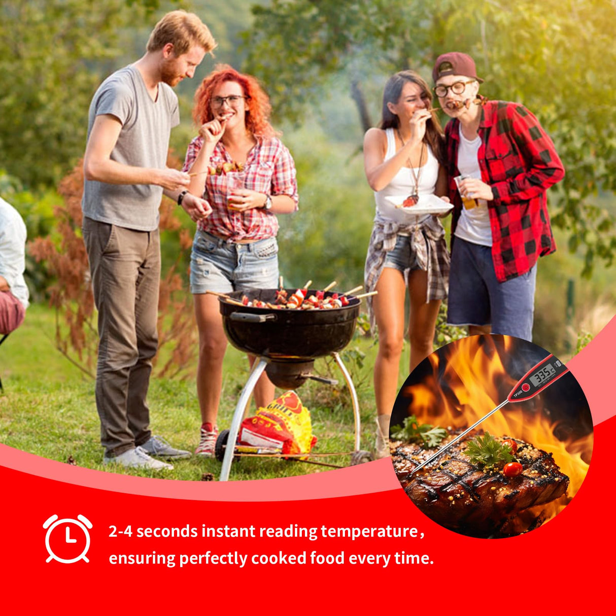 YFL Digital Meat Thermometer, Instant Read Food Thermometer, Large LCD Display, Waterproof Cooking Thermometer for Oven BBQ Grill Smoker Beef Turkey Camping & Kitchen Gadgets YFL