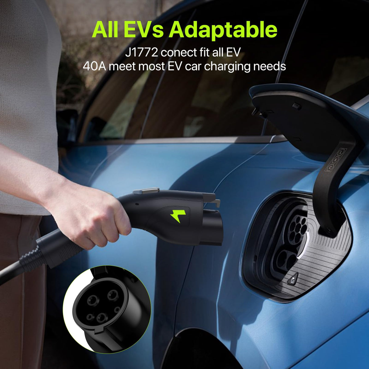 FlowGo Level 2 EV Charger 40A J1772 Connector 9.6KW Electric Car Charger 240V with 14-50 Plug 25 FT Cable 15-40 Amps Adjustable Current Mobile Vehicle Charging Station for All EVs FlowGo