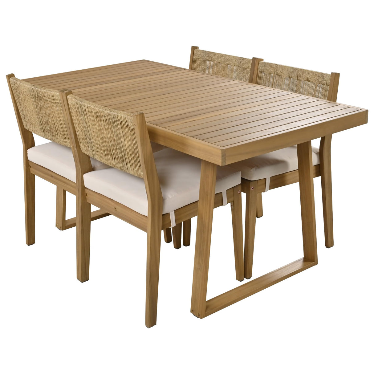 LUMISOL 5 Piece Outdoor Dining Table Set, Acacia Wood Dining Table and Chairs Set with Thick Cushions, Farmhouse Kitchen Table Set for Indoor and Outdoor, Beige LUMISOL