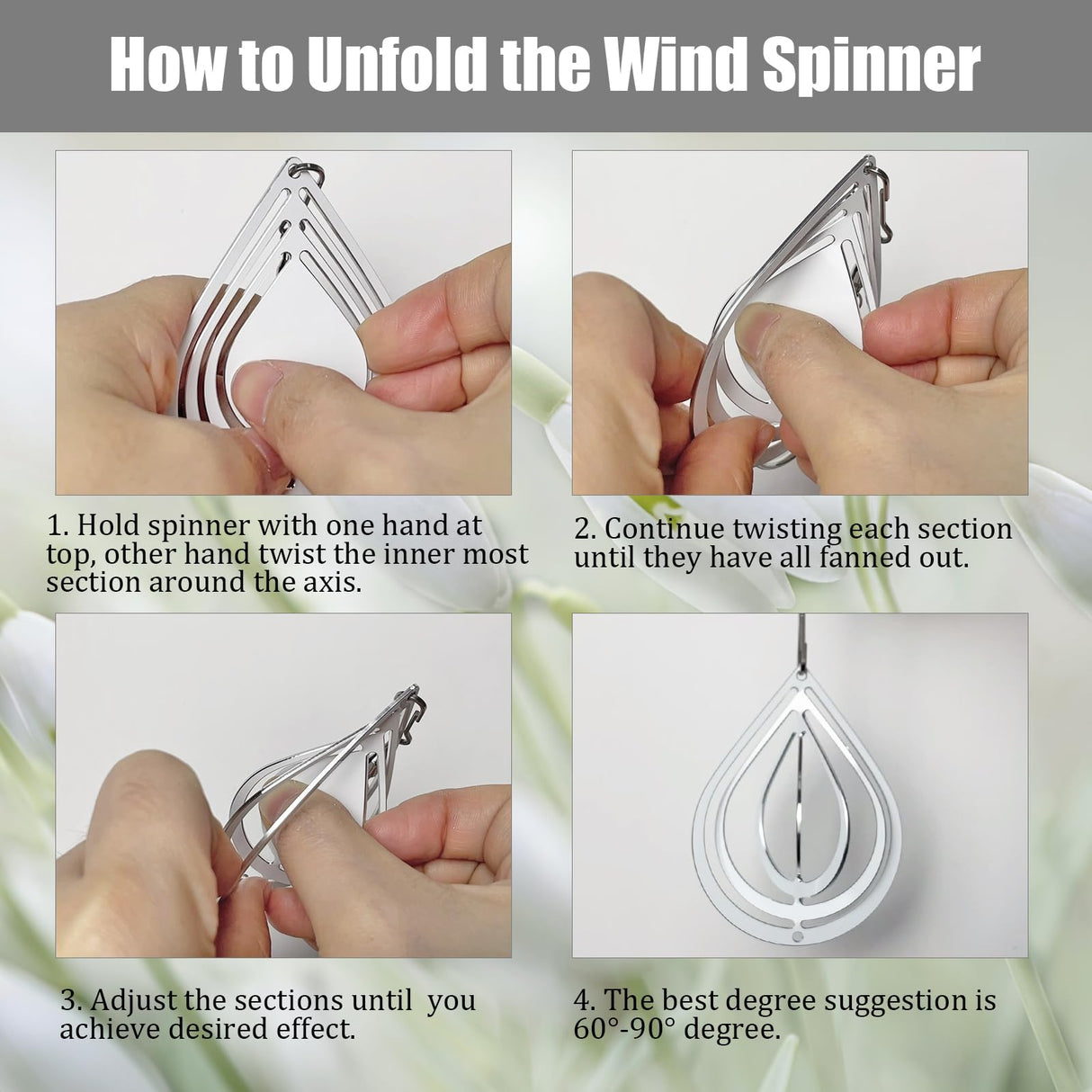 WindMage 12 Pack 3inch Sublimation Wind Spinner Blanks 3D Aluminum Metal Wind Sculpture Kinetic Spinners for Yard Garden Indoor Art Ornaments Xmas Hanging Decoration (Waterdrop) WindMage