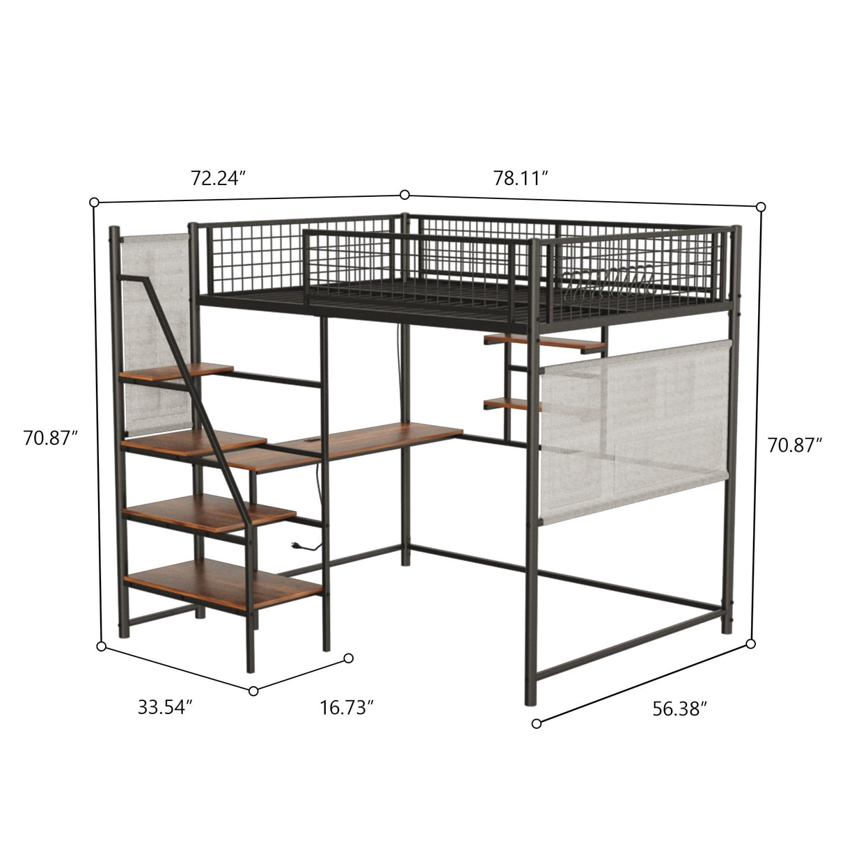 LUMISOL Full Size Metal Loft Bed, Heavy Duty Metal Loft Bed Frame with Staircase, Built-in Charging Station and LED Lighting for Bedroom, Dormitory, Black LUMISOL