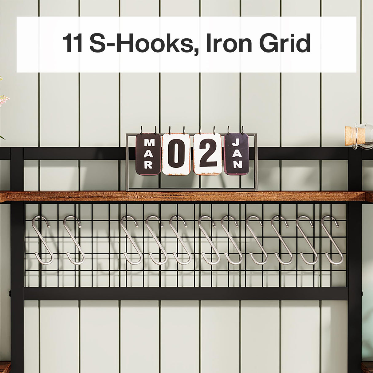 Tribesigns Kitchen Bakers Rack, 5-Tier Microwave Stand with Metal Frame, 55" Wide Kitchen Storage Shelf, Large Coffee Bar Station Baker's Rack with 11 Hooks, Rustic Brown Tribesigns