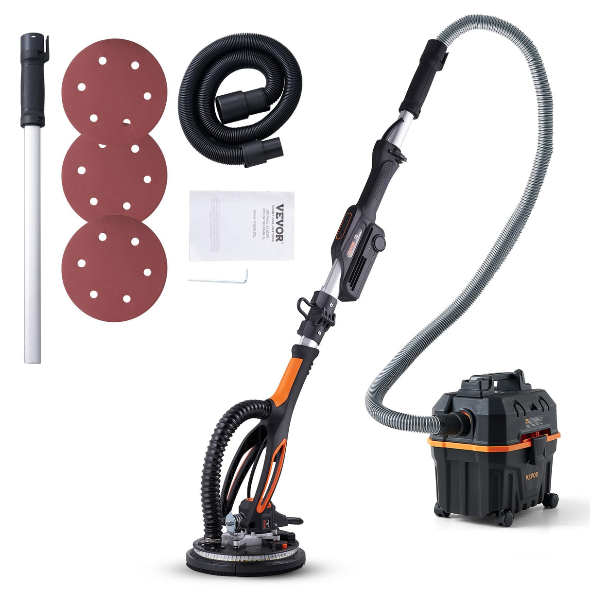 VEVOR Drywall Sander, 800W Brushless Motor Electric Sander, Variable Speed 1000-2300 RPM Wall Sander, Foldable Ceiling Sander with Double-Deck LED Lights, Extendable Handle, 12 Sanding Discs VEVOR