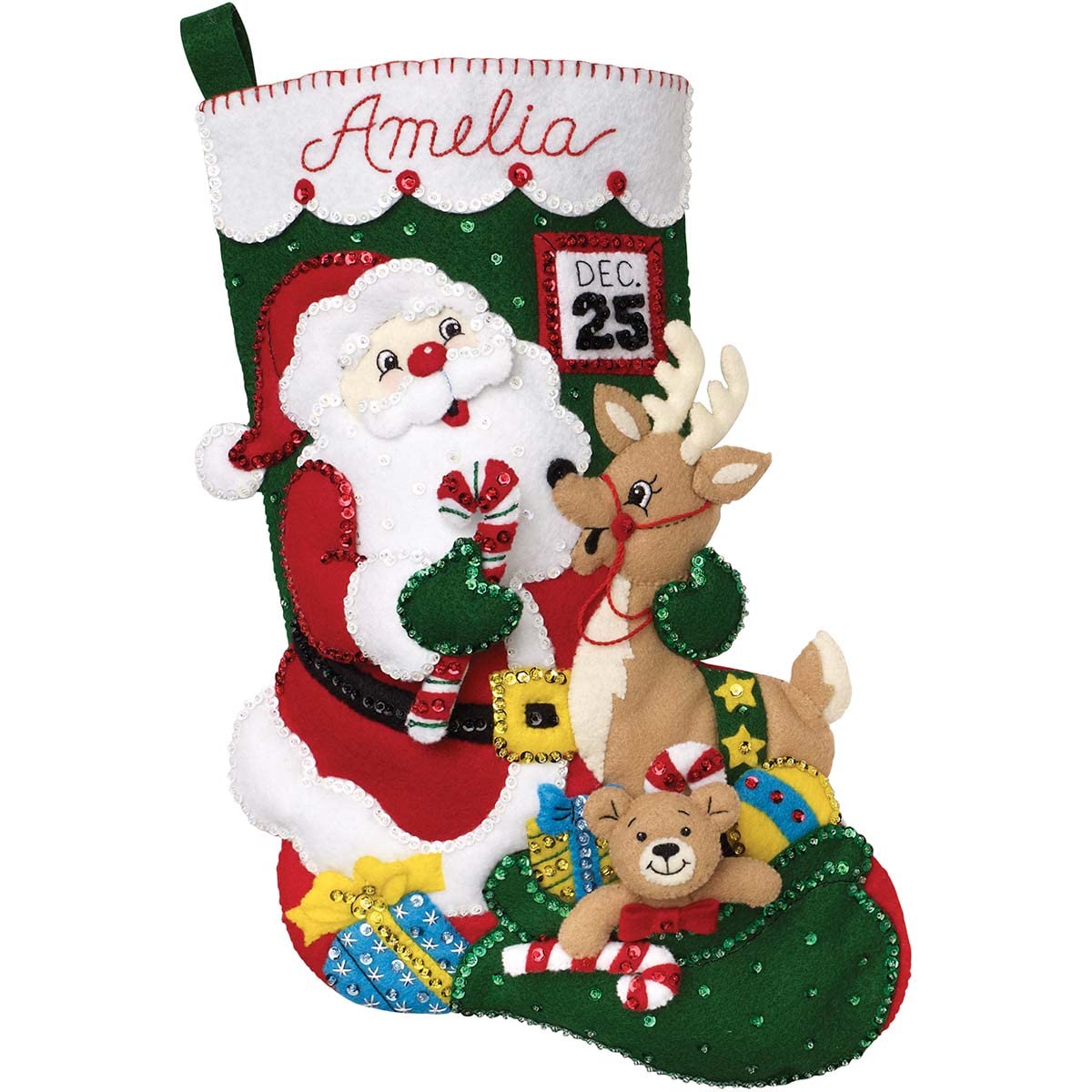 Bucilla Felt Applique 18" Stocking Making Kit, Santa and Friends, Perfect for DIY Arts and Crafts, 89330E Bucilla