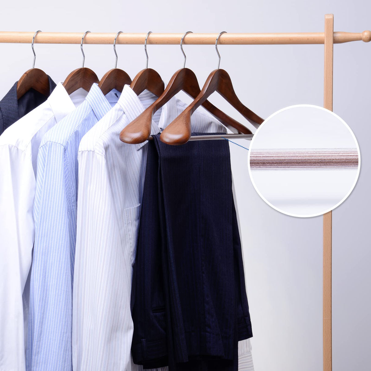 Nature Smile Luxury Wooden Suit Hangers 6 Pack Wood Coat Hangers Jacket Outerwear Shirt Hangers,with Extra-Wide Shoulder, 360 Degree Swivel Hooks & Nature Smile