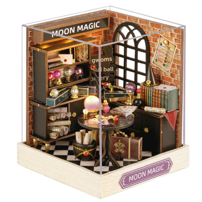 DIY Miniature House Kit, Mini House Building Kit with LED & Dust Cover, DIY Wooden Dollhouse Miniature Kit for Adults Teen, Wooden Crafts Lovely Dollhouse Kit, Moon Magic