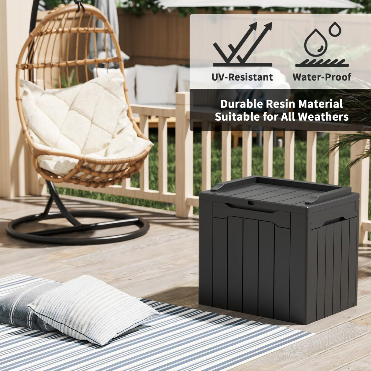 Greesum 31 Gallon Resin Deck Box All Weather Outdoor Storage Boxes for Patio Furniture Set,Outdoor Toys,Garden Tools,Black Greesum
