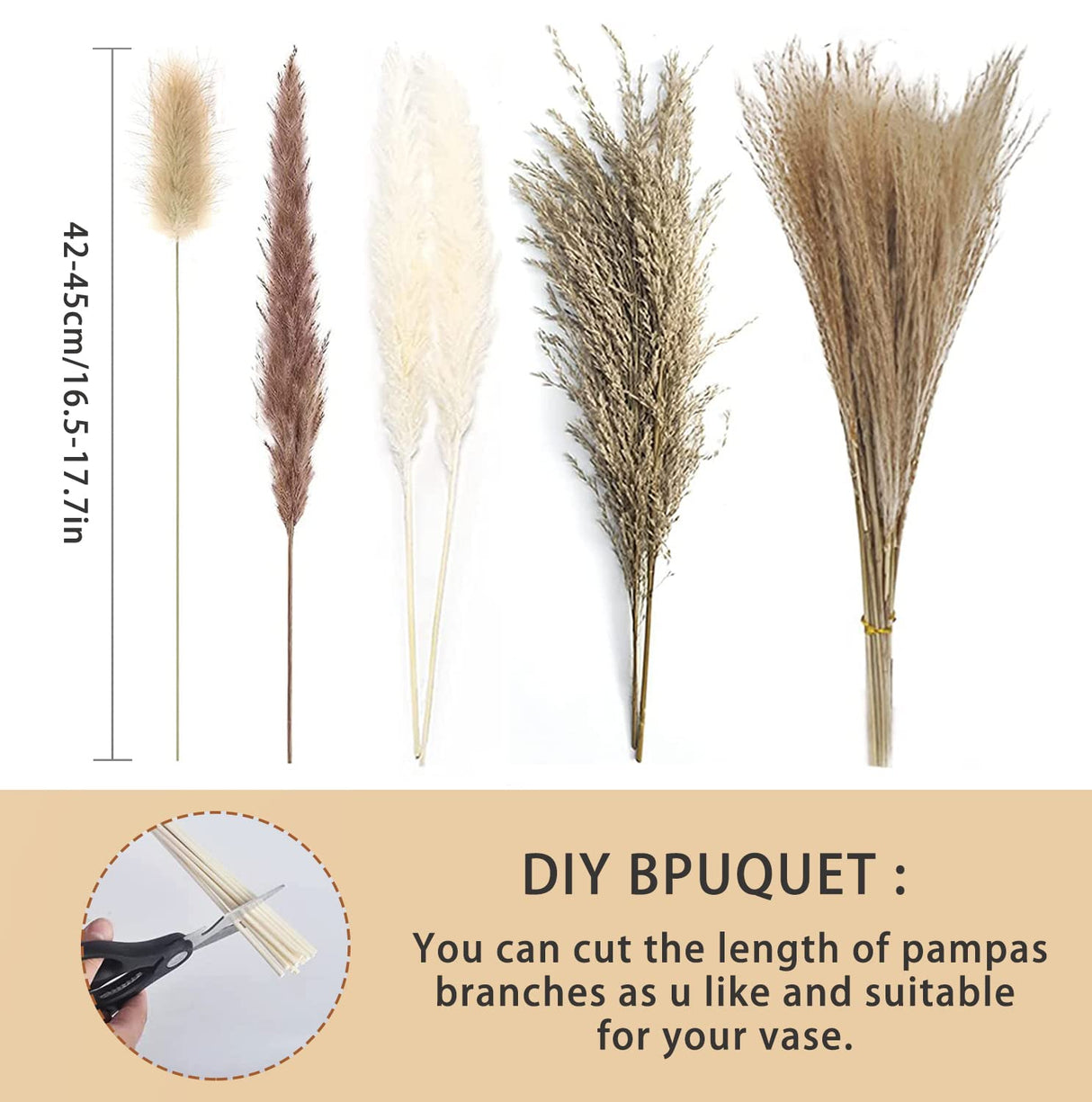 Total 104 pcs /11 Various Dried Pampas Grass Décor, White Pompous Grass, Bunny Tails Dried Flowers Reed Grass, 17 inch Pompass Grass for Flower Arrangements Boho Wedding Home Décor (Ivory White) Glamativity
