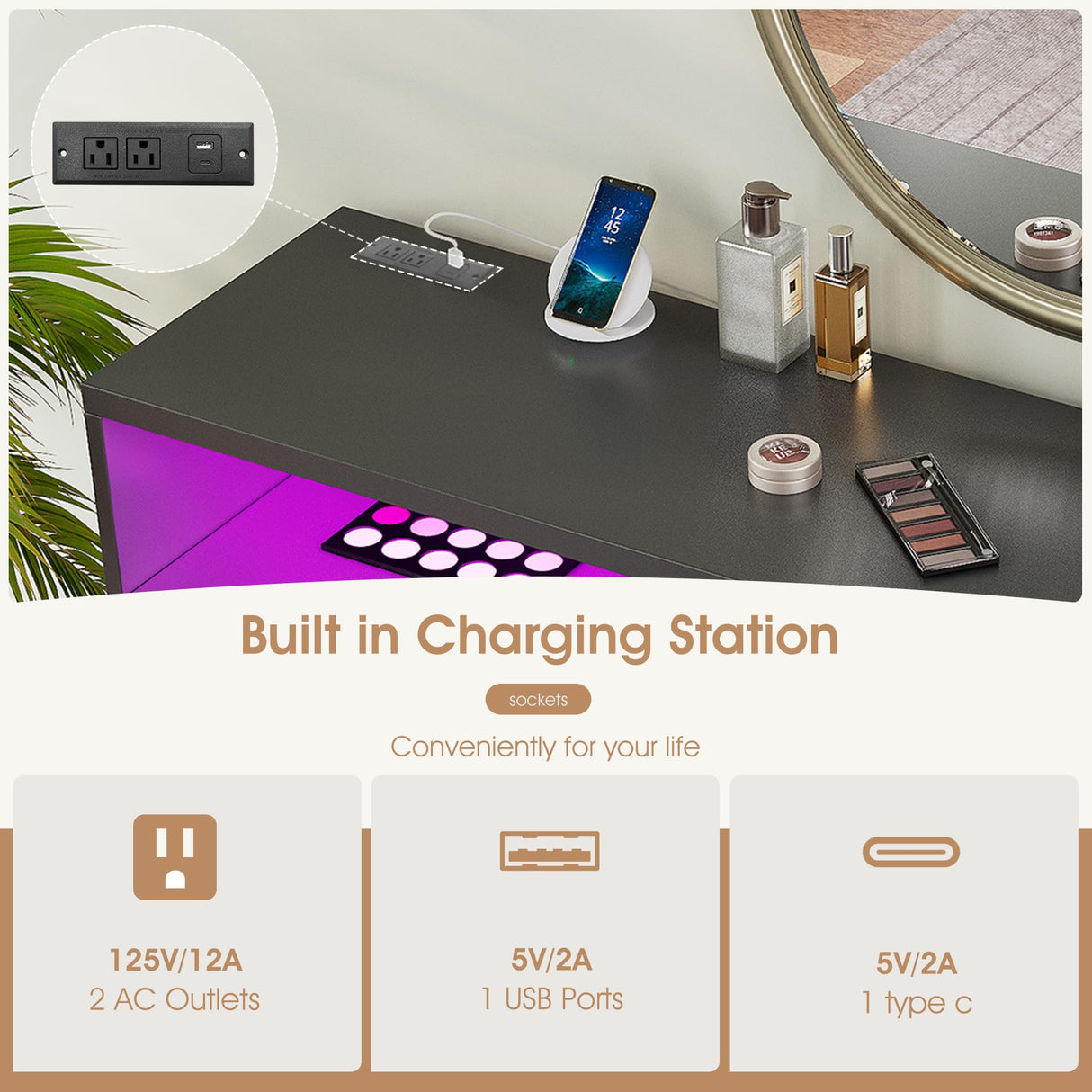 Alohappy 6 Drawer Dresser with Charging Station and LED Lights, Chest of Drawers with Open Storage Cubby, 55" Long Dresser, Modern Wood Dresser for Bedroom, Living Room, Entryway(Black) Alohappy