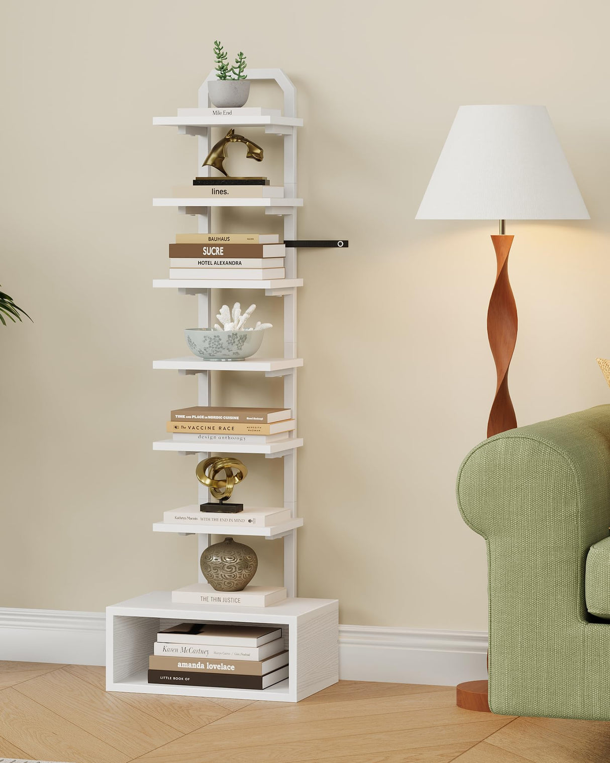 CHOEZON 8-Tier Bookshelf, LED Bookcase with Semi-Open Bottom, Small Space Standing Shelf with Lights, Corner Storage Stand, for Living Room, Home Office, Bedroom, White TSJ08DWB CHOEZON