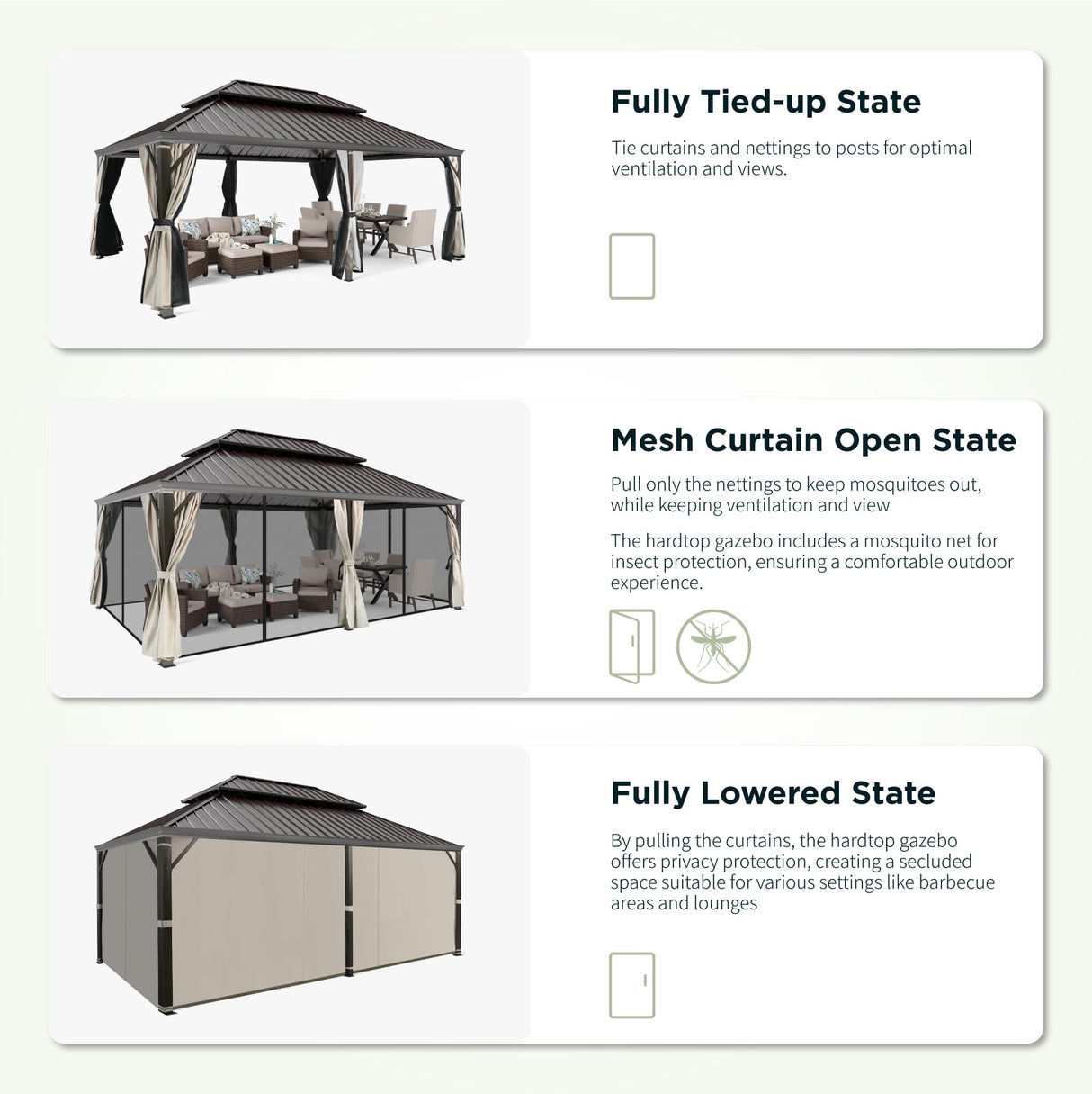 GREEN PARTY 14 X 20ft Hardtop Gazebo with Nettings and Curtains, Heavy Duty Double Roof Galvanized Steel, Outdoor Aluminum Gazebos Pergolas for Patios, Backyard, Deck, Garden, Lawns GREEN PARTY