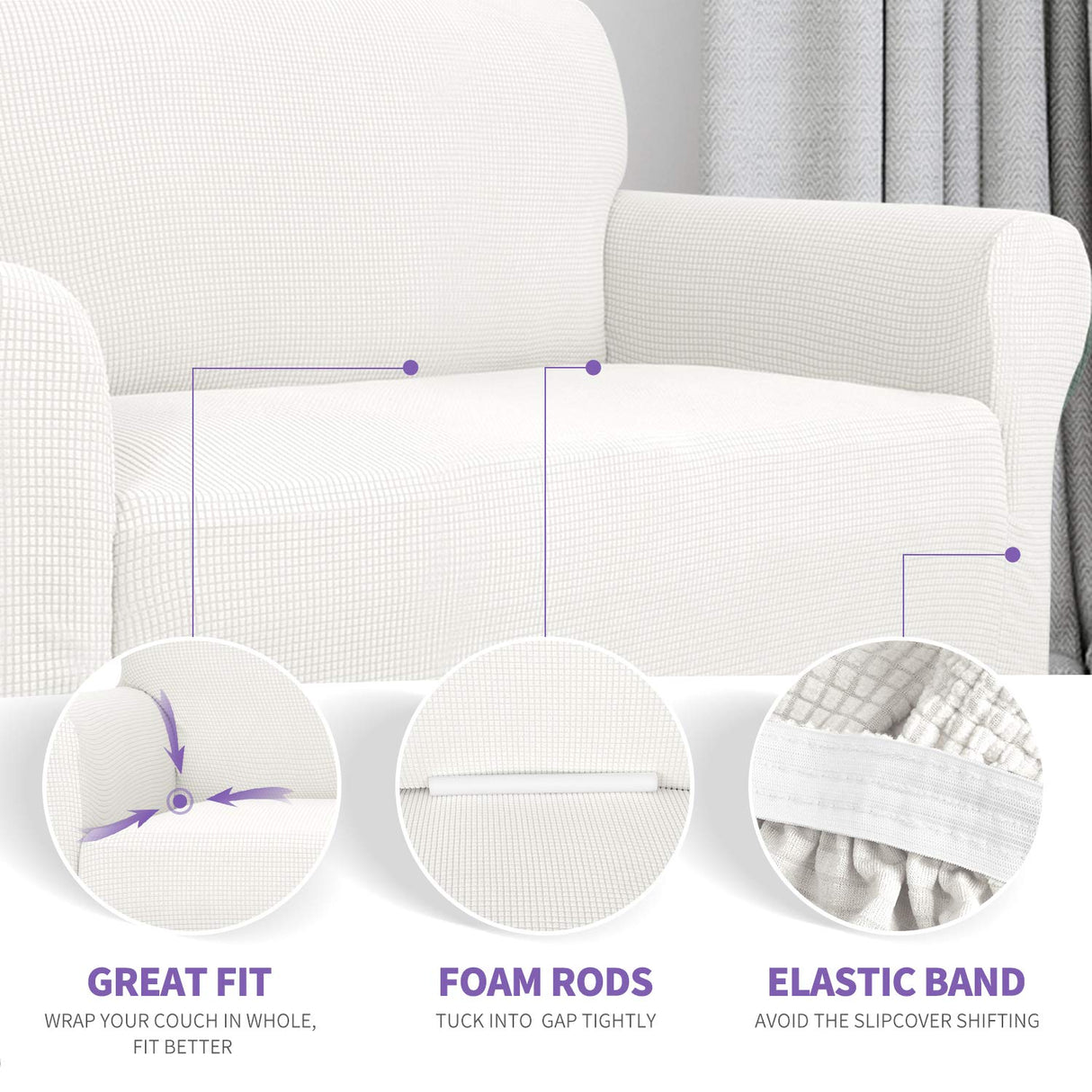 ZNSAYOTX Super Stretch Couch Cover Love Seat Sofa Covers for Living Room Dogs Pet Friendly Furniture Protector Spandex Loveseat Slipcovers with Anti Slip Foam Sticks (White, Loveseat) ZNSAYOTX