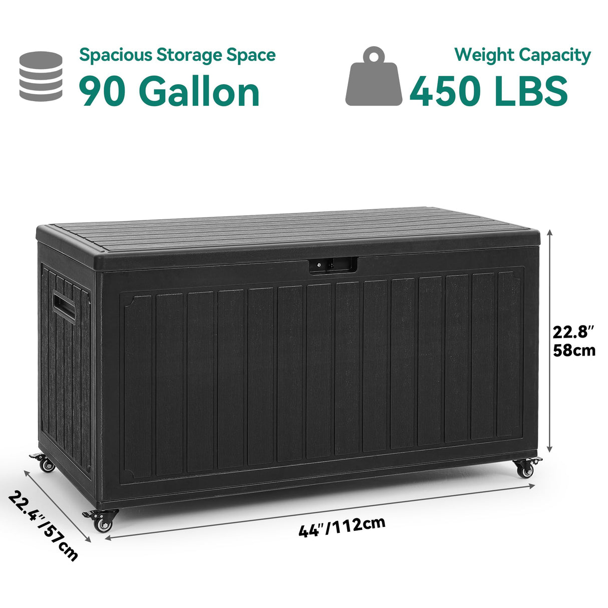 YITAHOME 90 Gallon Outdoor Storage Box with 6 Wheels, Large Double-Wall Resin Deck Box, Lockable Waterproof Outside Storage for Patio Furniture, Cushion, Pool Float, Garden Tool, Black YITAHOME
