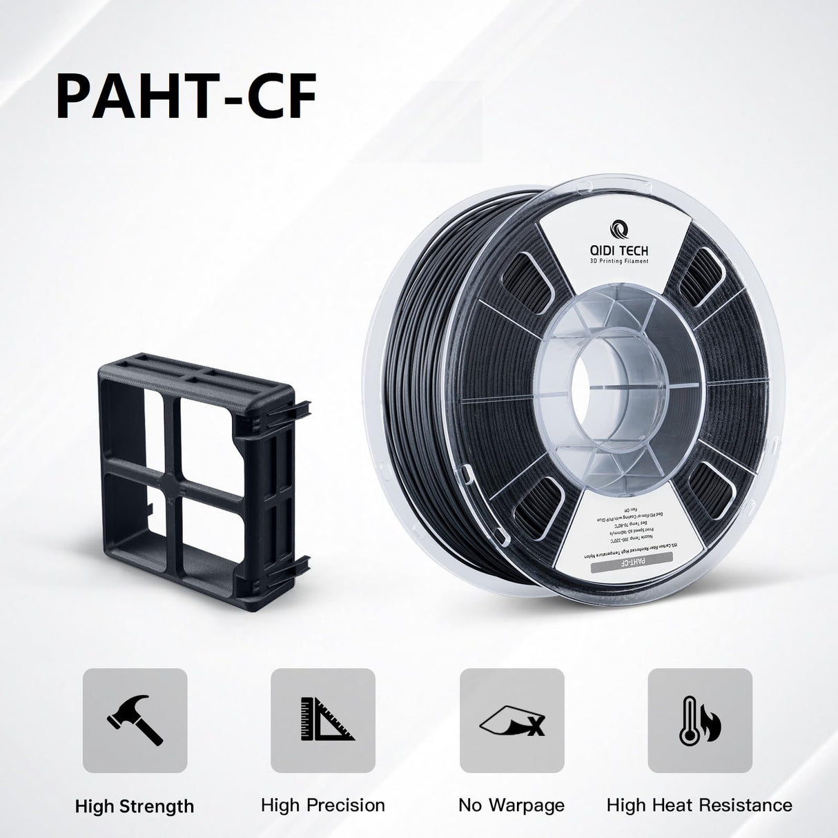 R QIDI TECHNOLOGY PAHT-CF Carbon Fiber high Temperature Nylon Filament 1.75mm,1Kg Spool 3D Printing Filament, high Strength, high Precision,Black R QIDI TECHNOLOGY