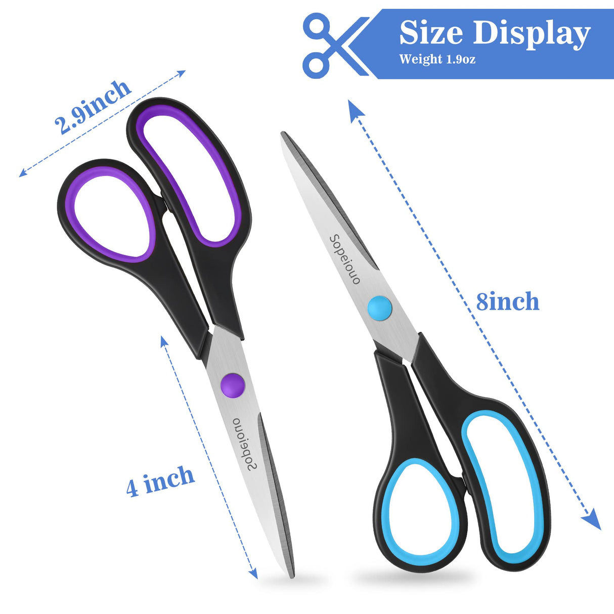 Scissors Set of 6-Pack, 8" Scissors All Purpose Comfort-Grip Handles Sharp Scissors for Office Home School Craft Sewing Fabric Supplies, High/Middle School Student Teacher Scissor, Right/Left Hand Sopeiouo