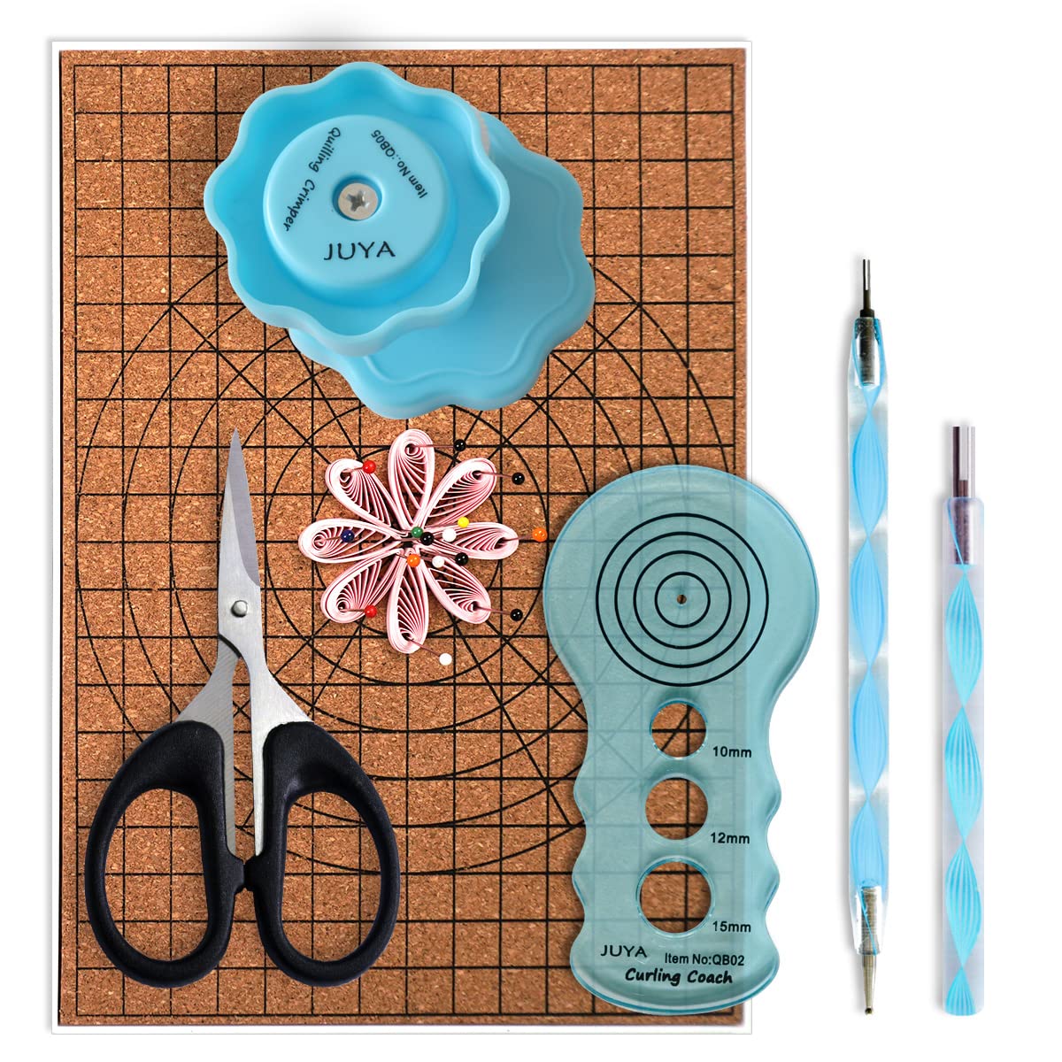 JUYA Paper Quilling Kit with 960 Strips and 14 Tools (Blue Tools, Width 3mm Have Glue) JUYA