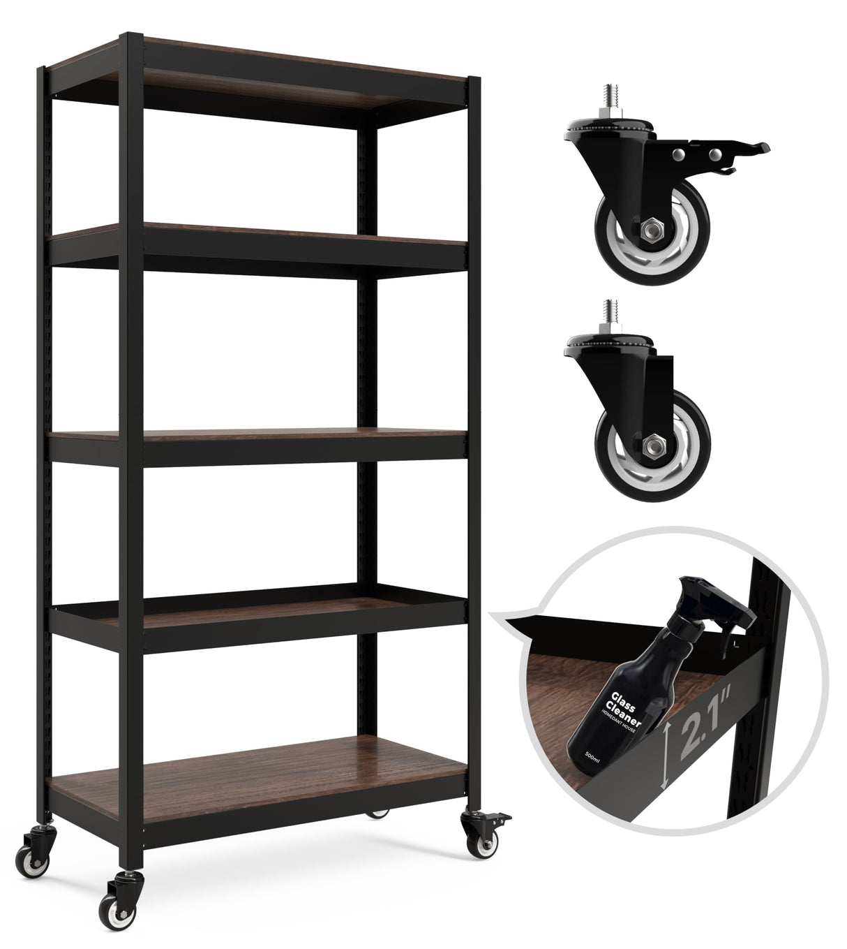 HOMEDANT House 5-Tier Metal Boltless Rolling Cart Shelf Rack Casters Heavy Duty Laminated Wheel Shelving Unit Adjustable Storage Shelves Organizer Kitchen Garage 36.2" W x 16.5" D x 69.5" H 1Pack HOMEDANT