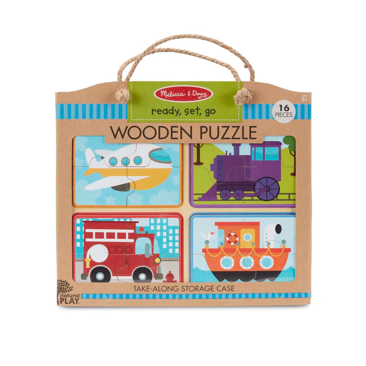 Melissa & Doug Natural Play Wooden Puzzle: Ready, Set, Go (Four 4-Piece Vehicle Puzzles) Melissa & Doug