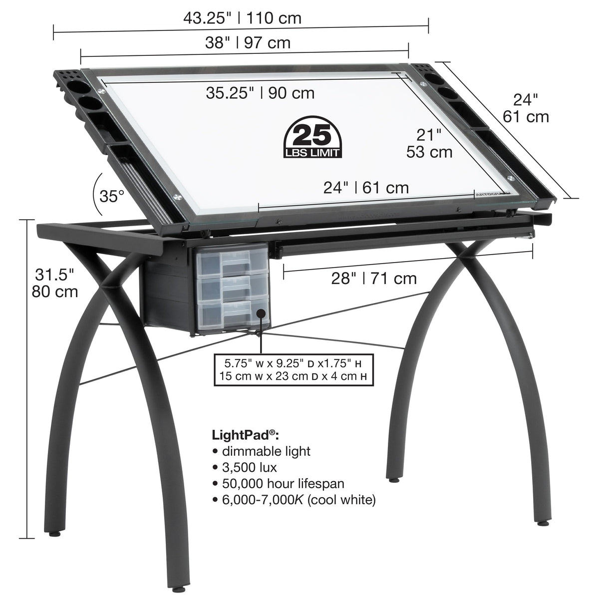 Futura Light Table for Artists, Drawing with Dimmable Light and Adjustable Top Artograph