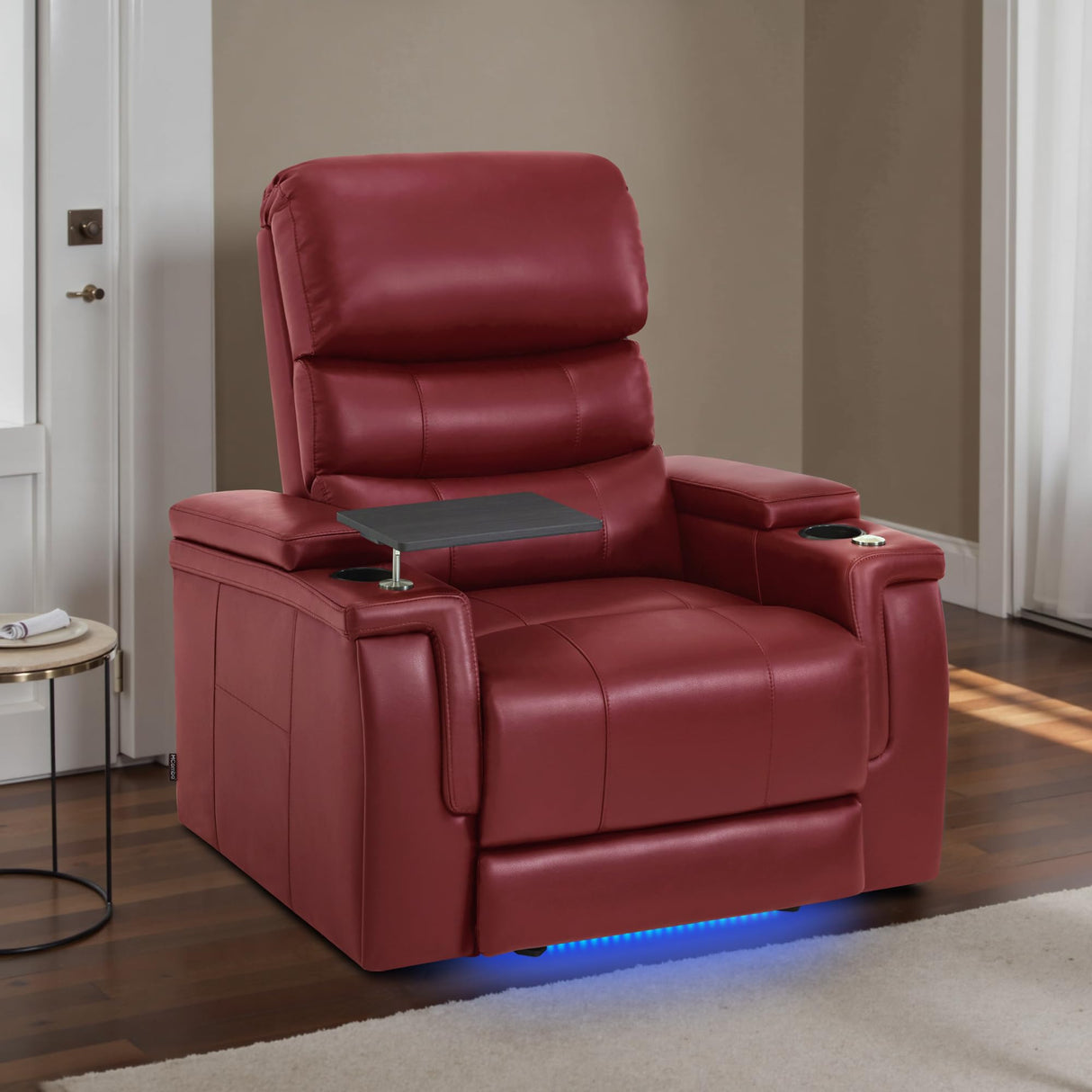 MCombo Triple Motors Power Recliner Chair with Power Headrest & Lumbar Support for Living Room, Home Theater Seating with Armrest Storage, Tray Table and Dual Charging Ports HTS708 (Red) MCombo
