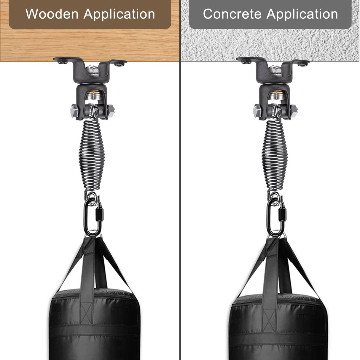 BeneLabel Punching Bag Hanger with Spring 360° Rotation Heavy Bag Beam Hanger Beam Mount Hardware Bracket for Boxing Bag with Carabiner, 150 LB Capacity BeneLabel