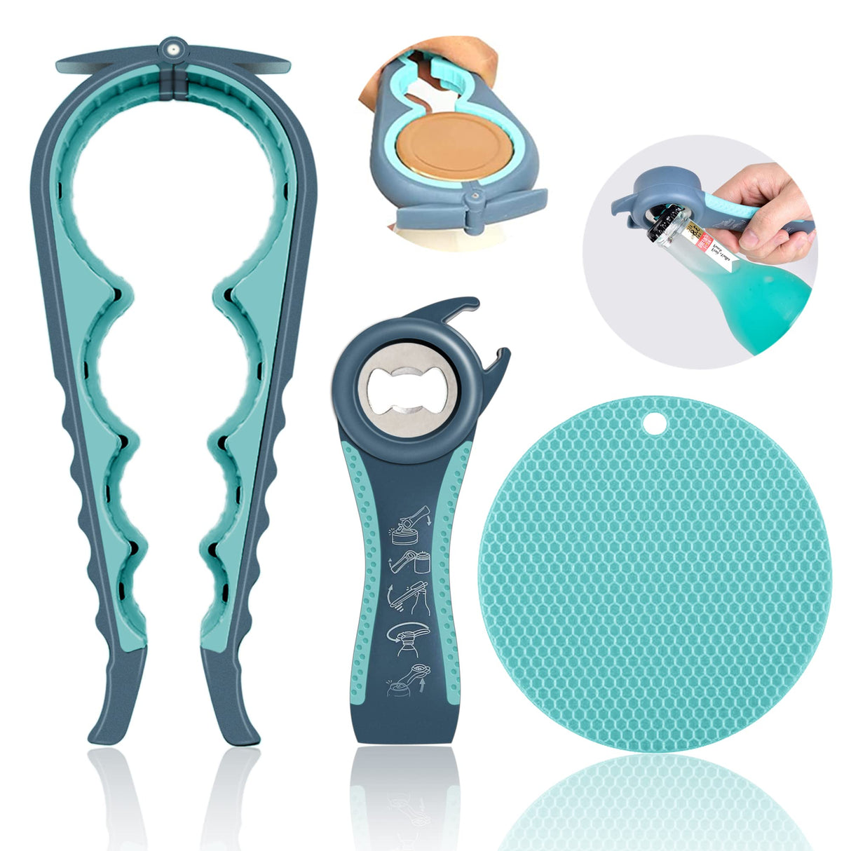 Jar Opener for Weak Hands, Seniors with Arthritis, 5 in 1 Multi Function Bottle Opener Lid Opener For Arthritic Hands with Non Slip Rubber Jar opener Gripper Pad HUMANFUN