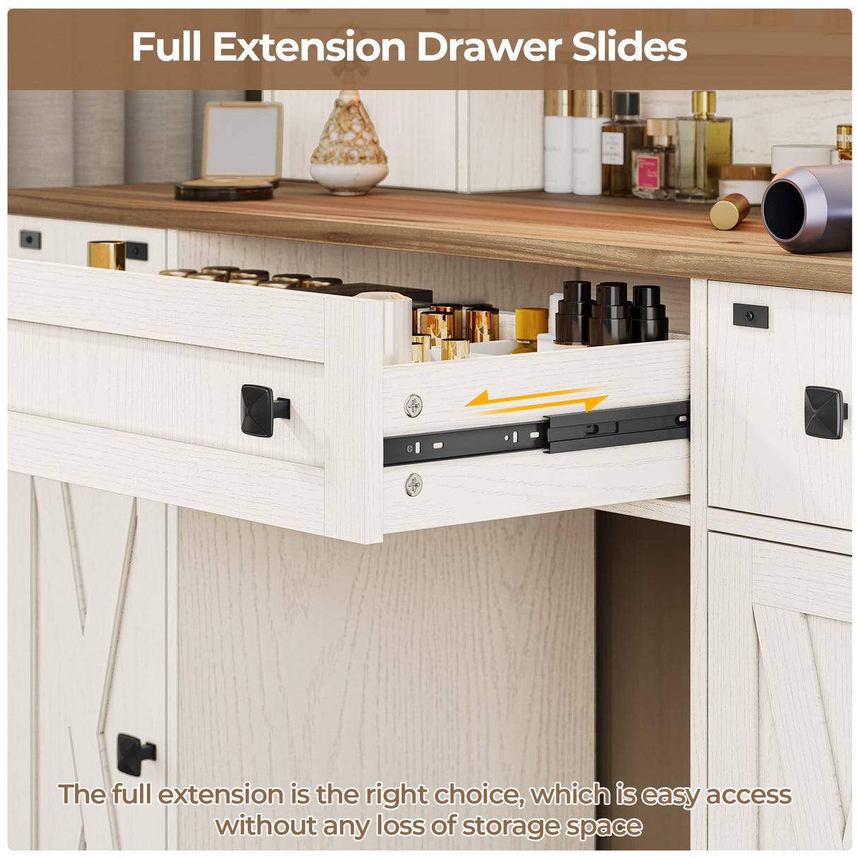 Hasuit Farmhouse Vanity Desk with Mirror and Adjustable Lights in White Hasuit