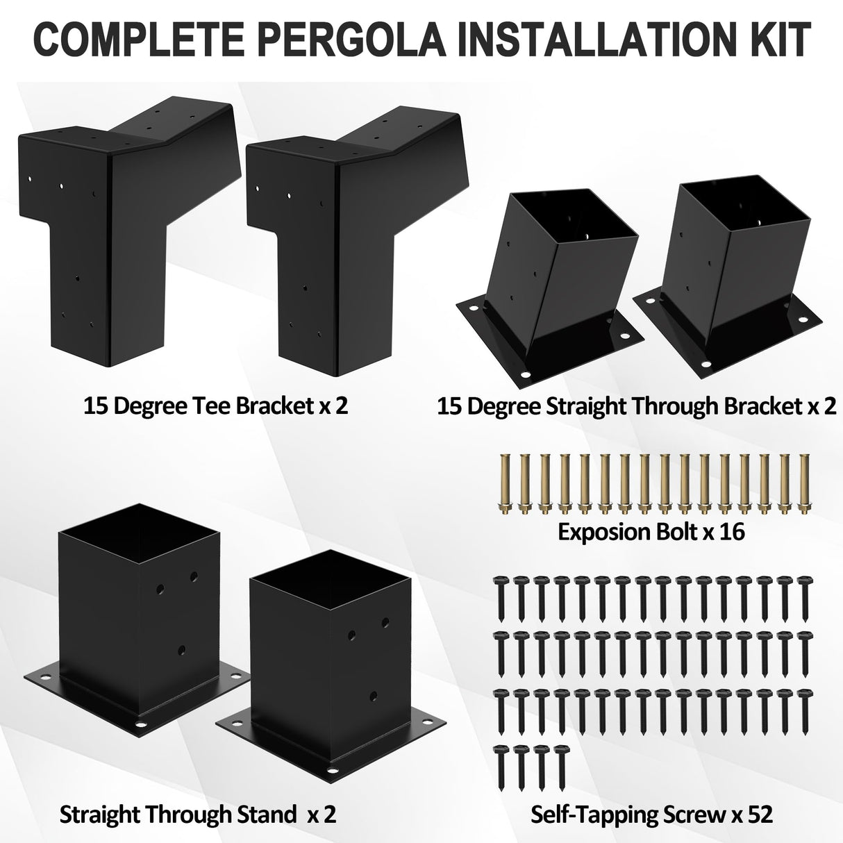 Heavy Alloy Steel Pergola Slanted Roof Bracket Kit with 3-Way Brackets for 4"x 4" (Actual 3.6" X 3.6") Lumber, Roof Wall Mount Pergola Bracket Suitable for Pergolas,Porch- includes Screws JEXALINE