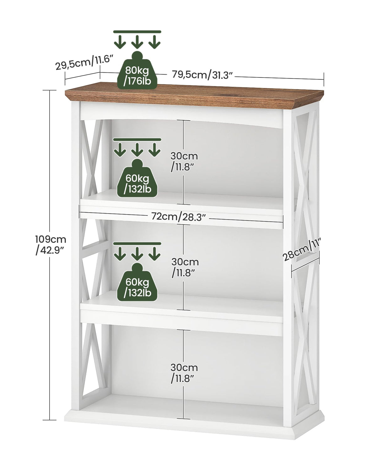 CHOEZON 4-Tier Bookcase, 42.9" Floor Standing Organizer Shelf, Corner Book Stand, Metal Frame, for Study, Bedroom, Living Room, White and Walnut TSJ01WL CHOEZON