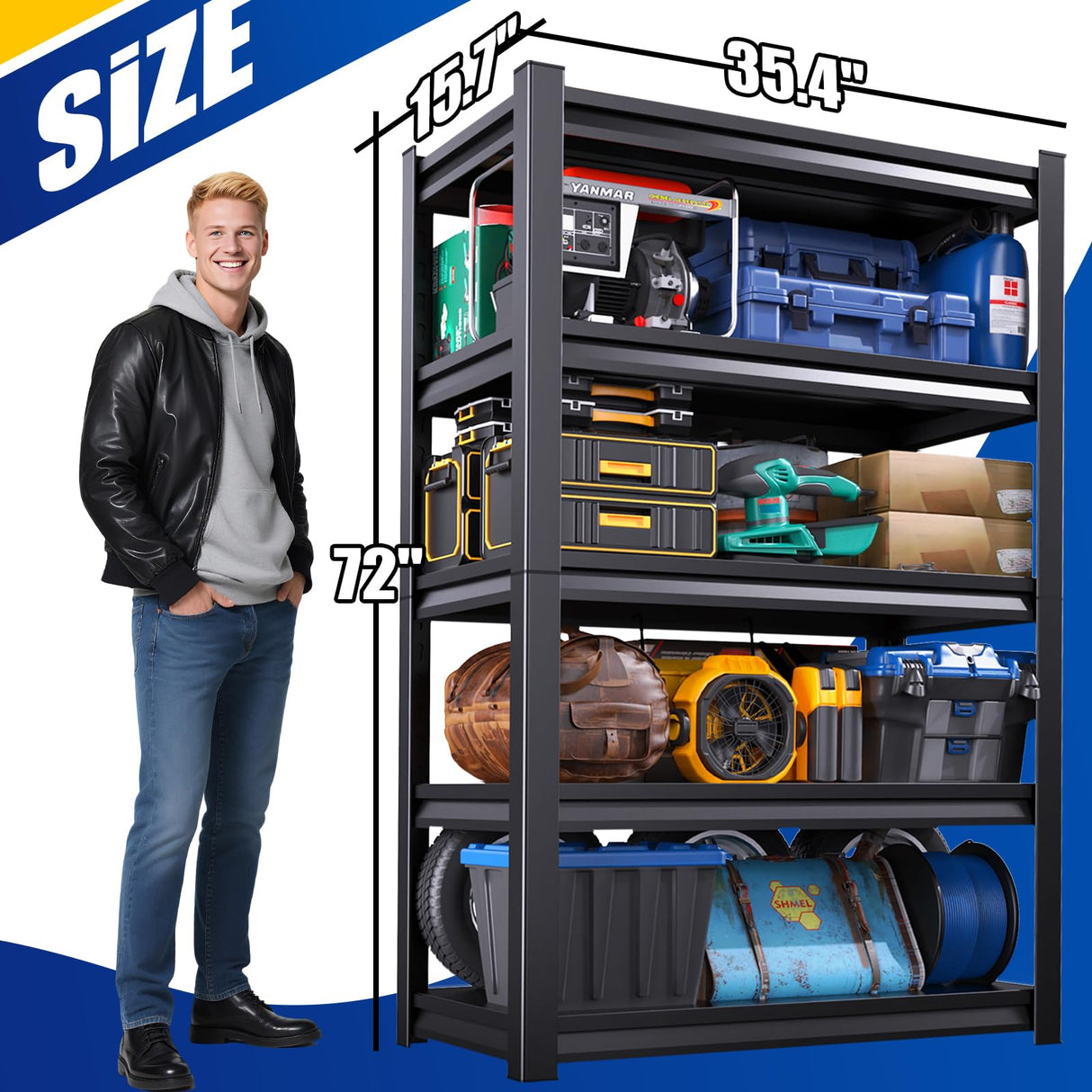 72"H Garage Shelving Heavy Duty Garage Storage Shelves,3000LBs Metal Shelving Unit 5T Adjustable Industrial Utility Shelf Black Organization Rack for Warehouse Storage,72"H x 35.4"W x 15.7"D RPGHJJ